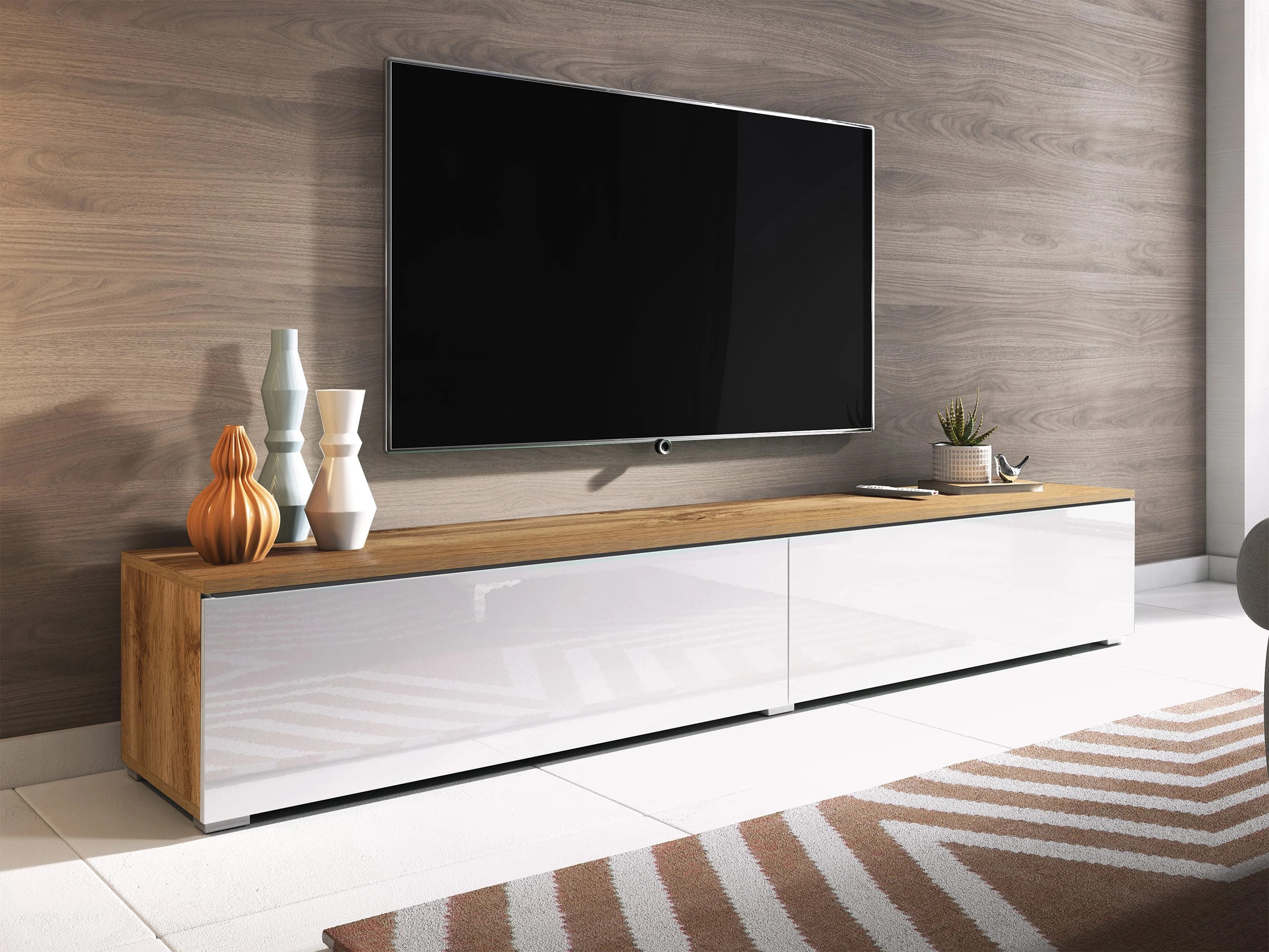 TV stand Scientia I (Wotan Oak + Glossy white)