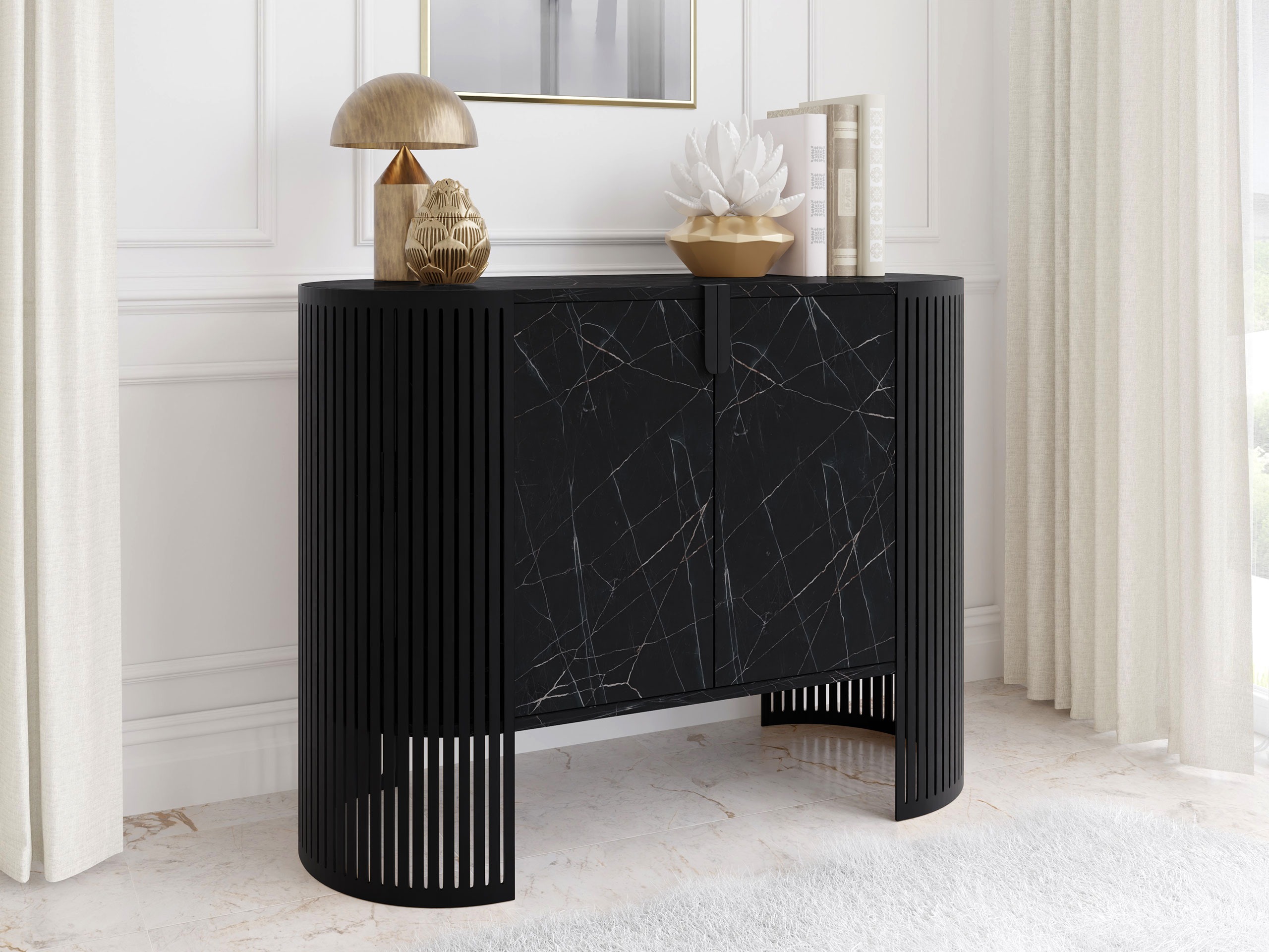Sideboard Oswego 140 (Black + Black marble)