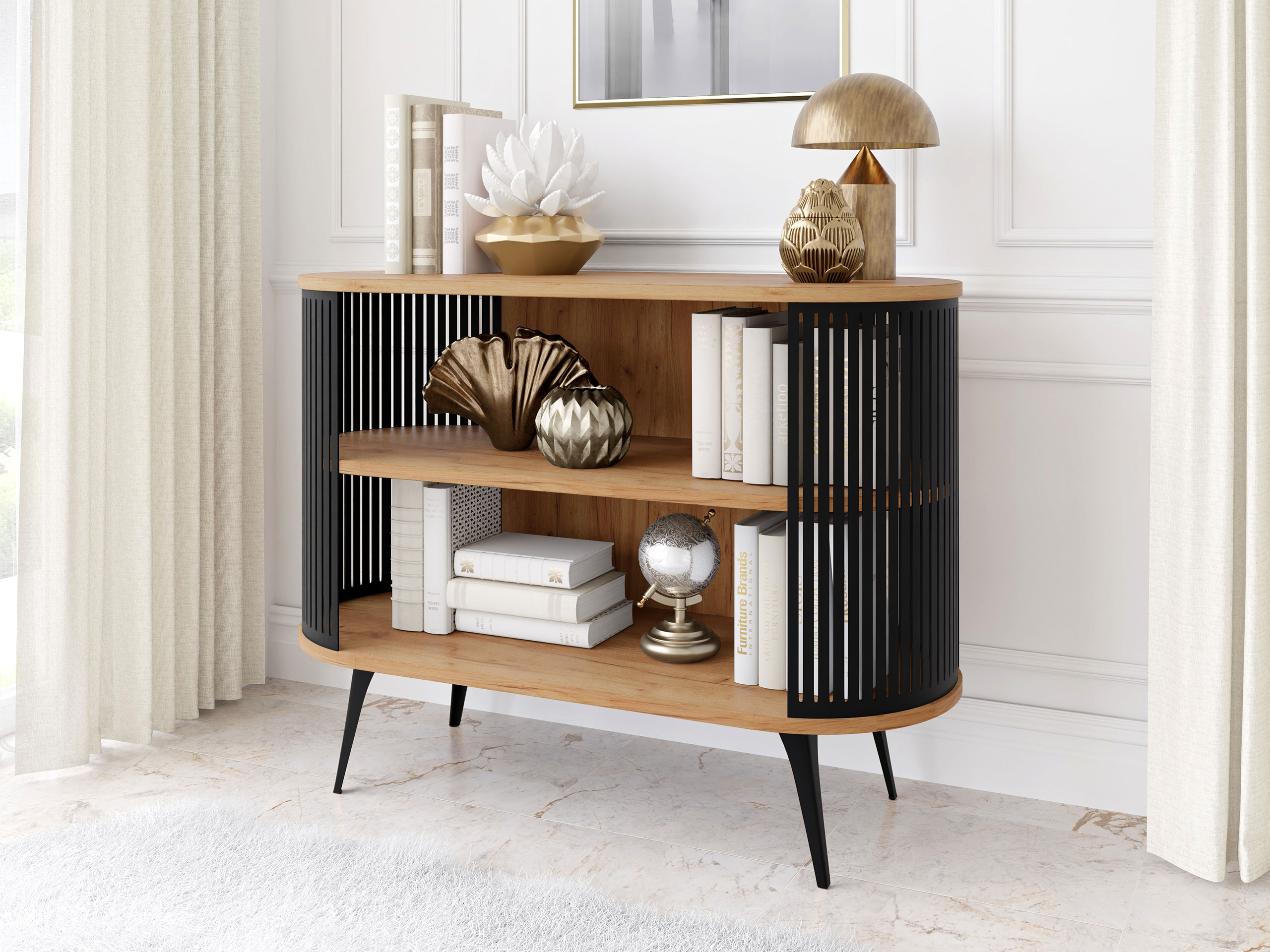 Bookcase Oswego 147 (Black + Craft golden oak)