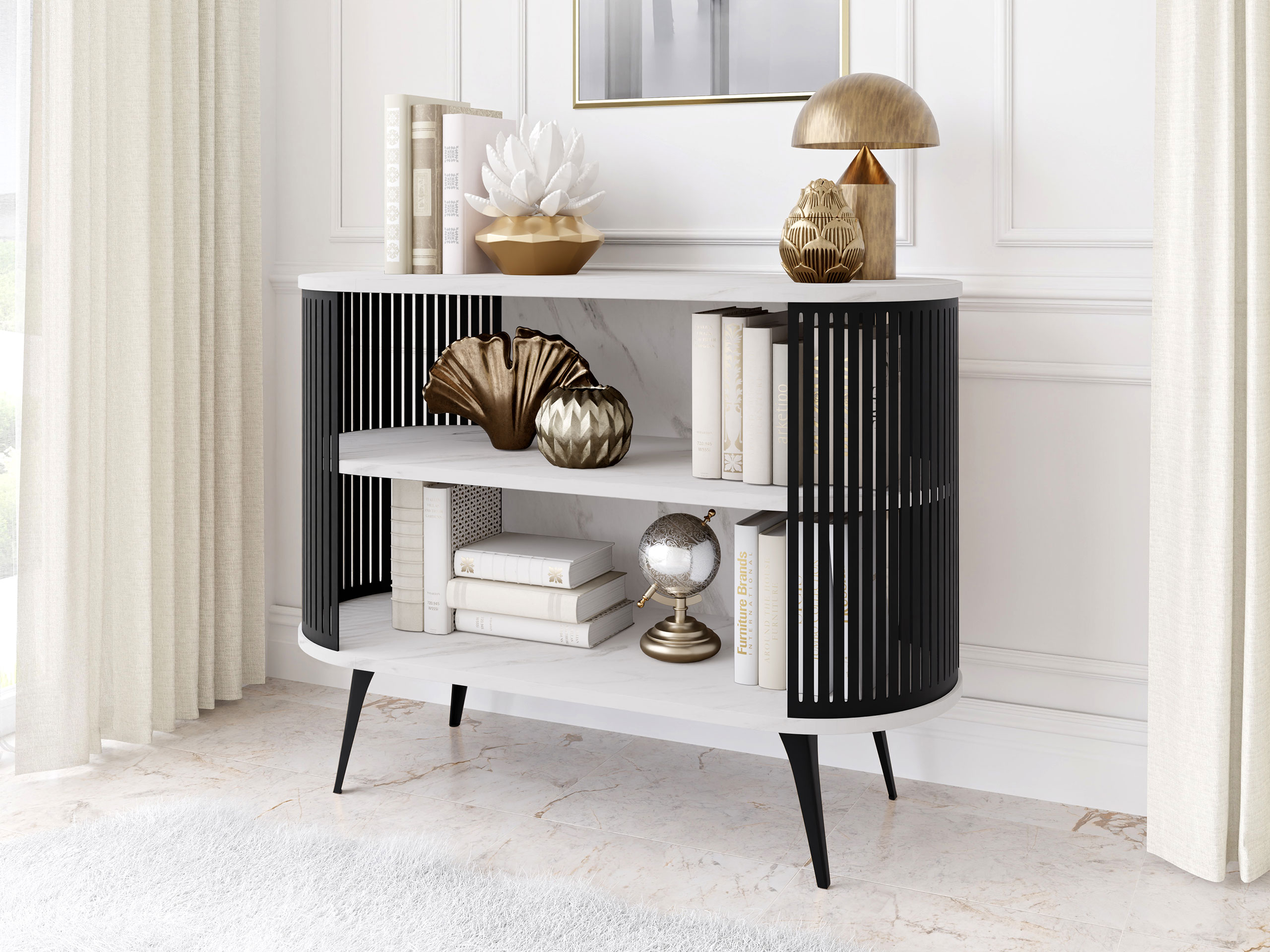 Bookcase Oswego 147 (Black + White marble)