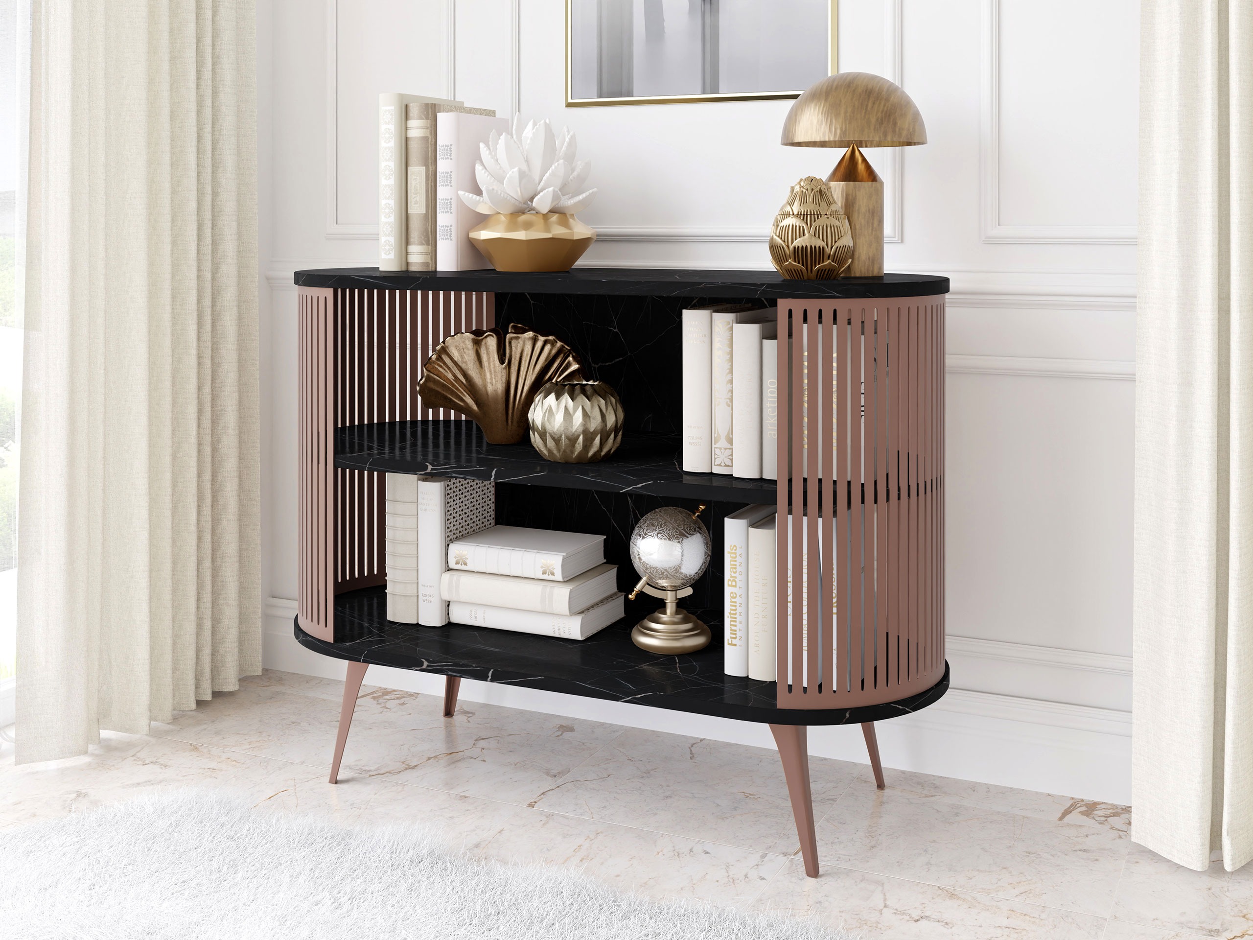 Bookcase Oswego 148 (Pink + Black marble)
