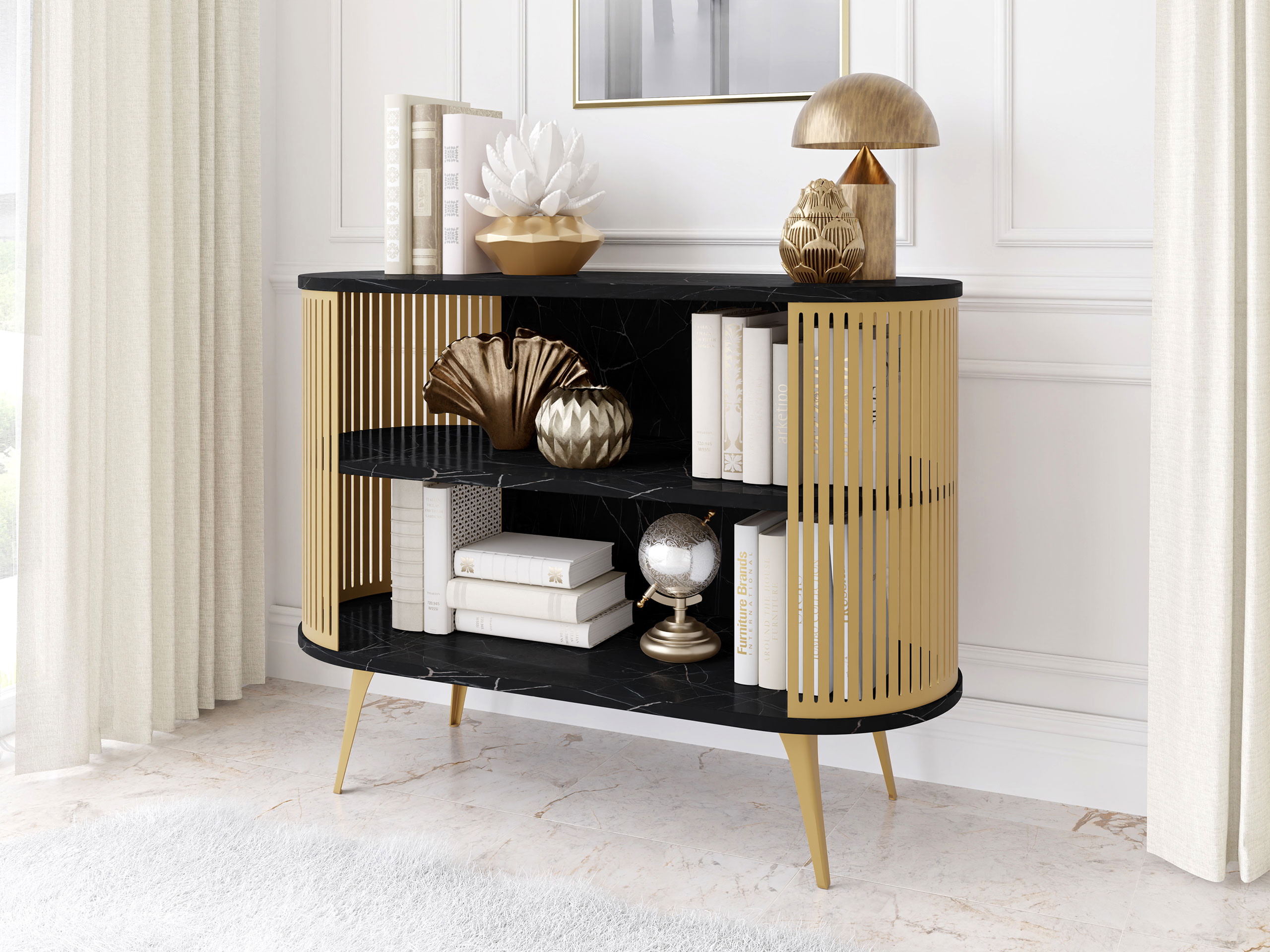 Bookcase Oswego 149 (Golden + Black marble)
