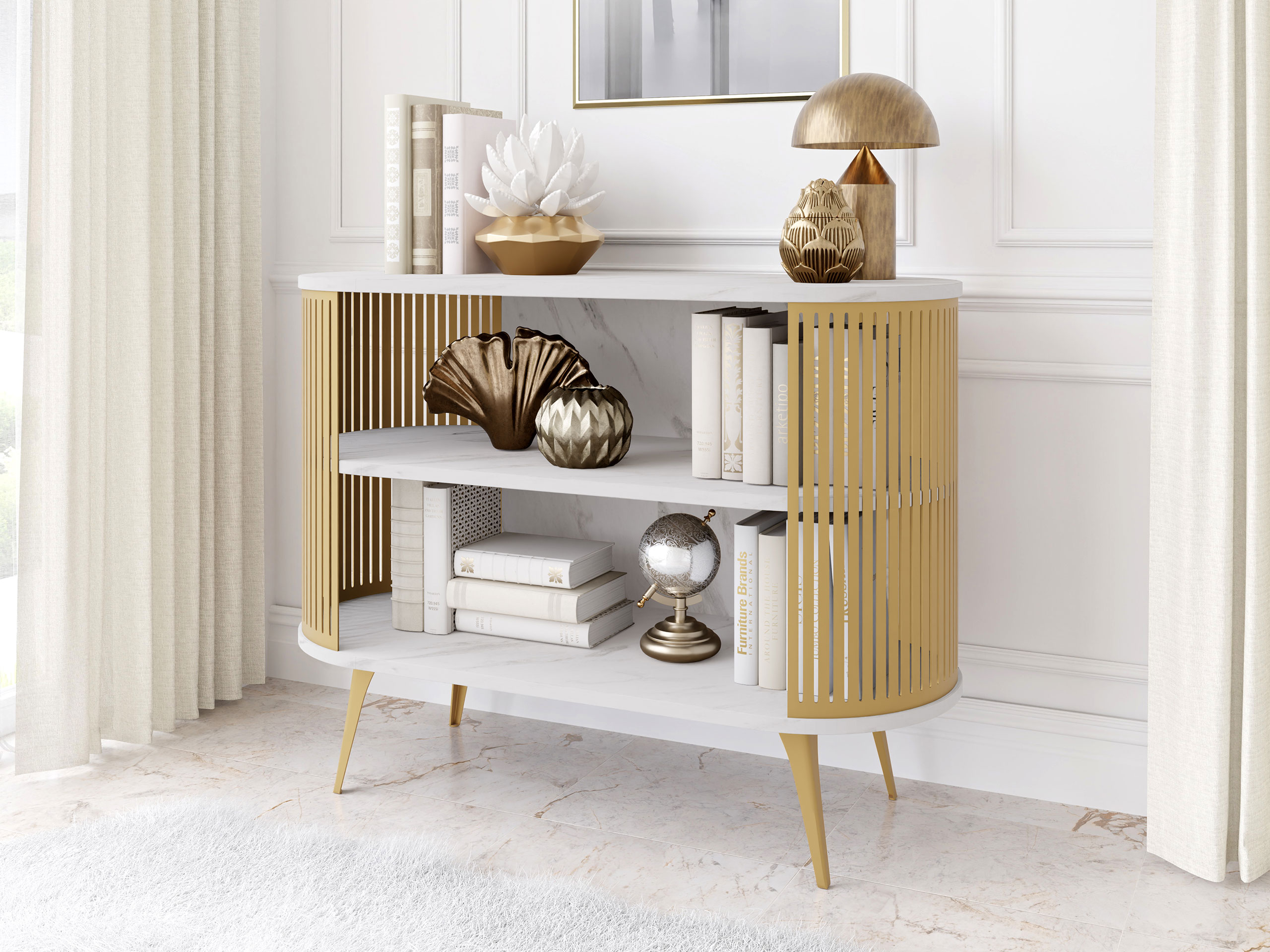 Bookcase Oswego 149 (Golden + White marble)