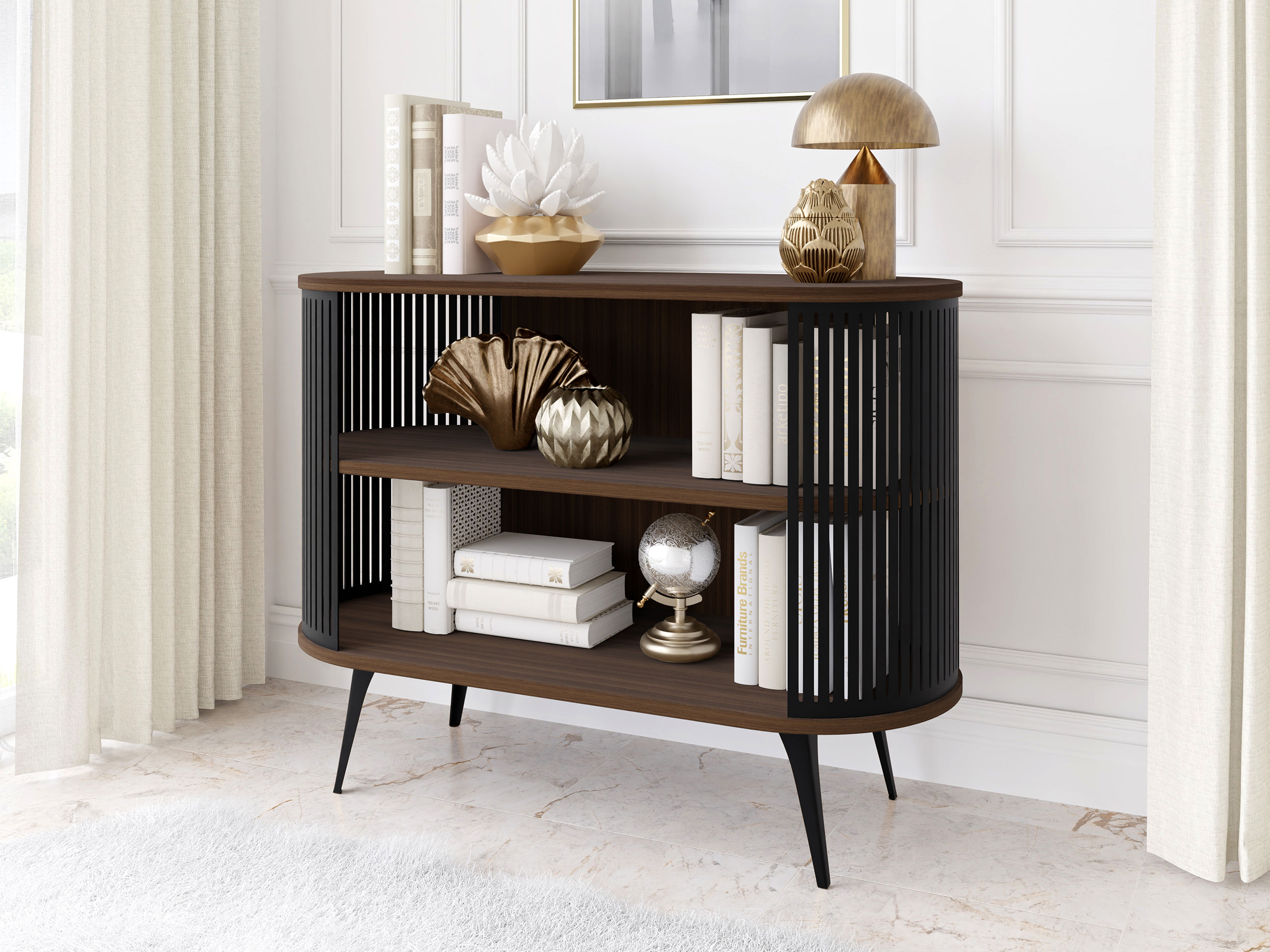 Bookcase Sordore 126 (Black + Walnut)