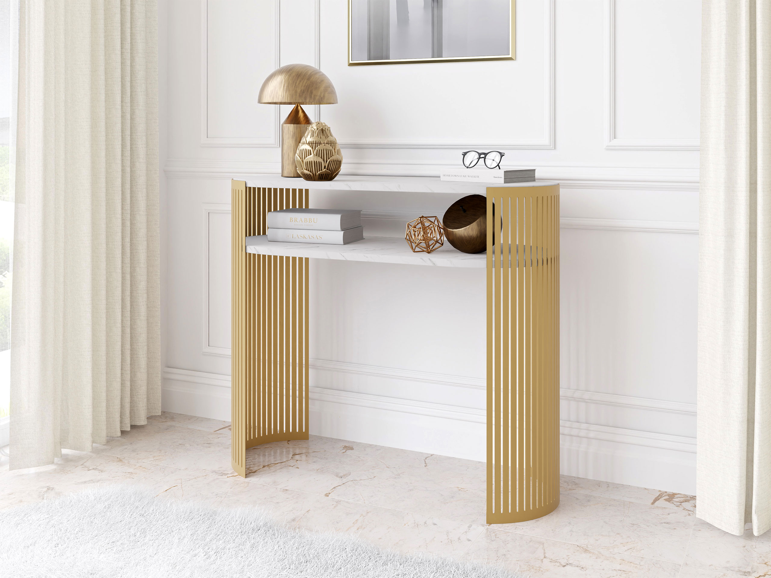 Console table Civer II (Golden + White marble)