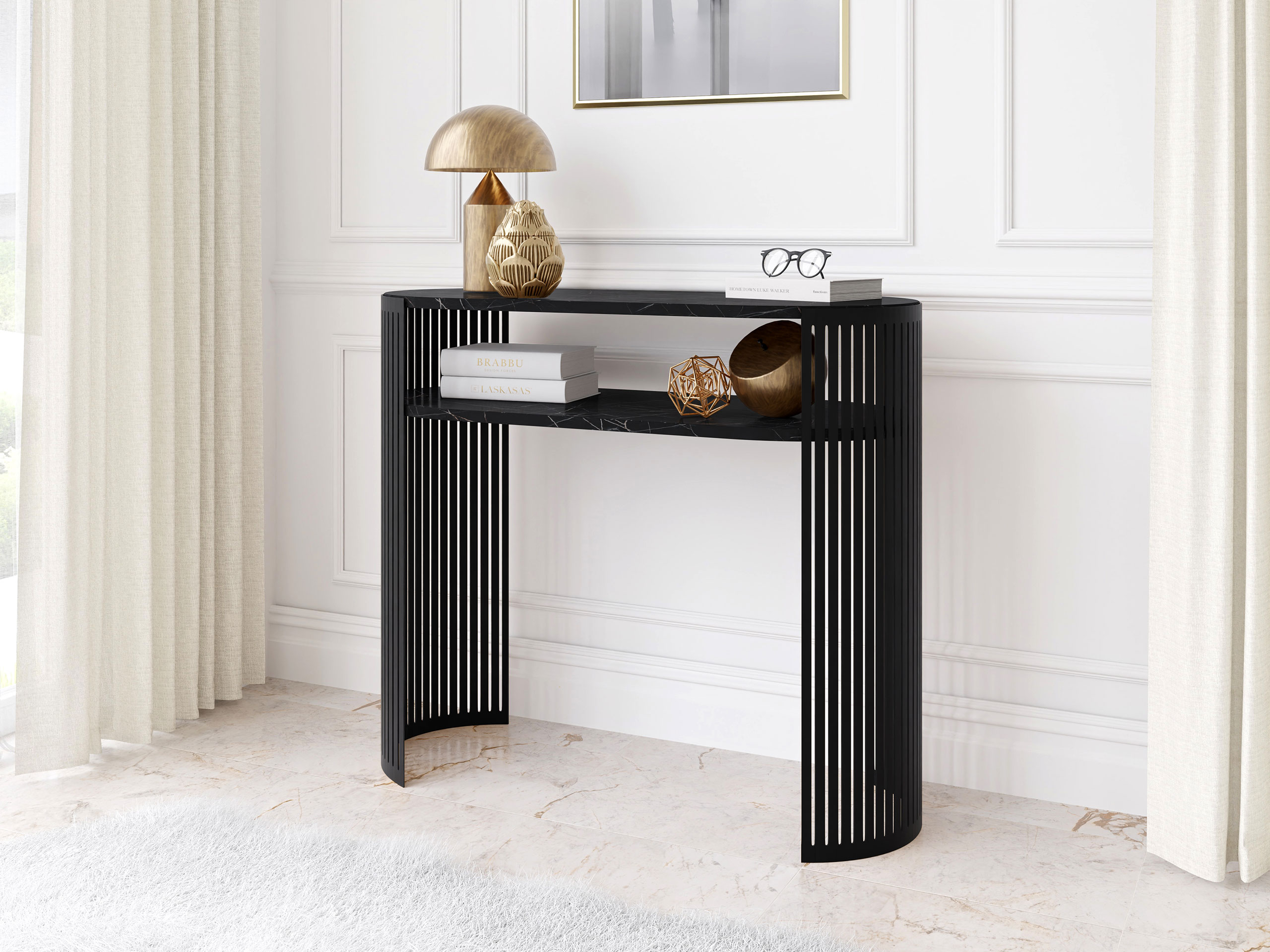 Console table Oswego 143 (Black + Black marble)
