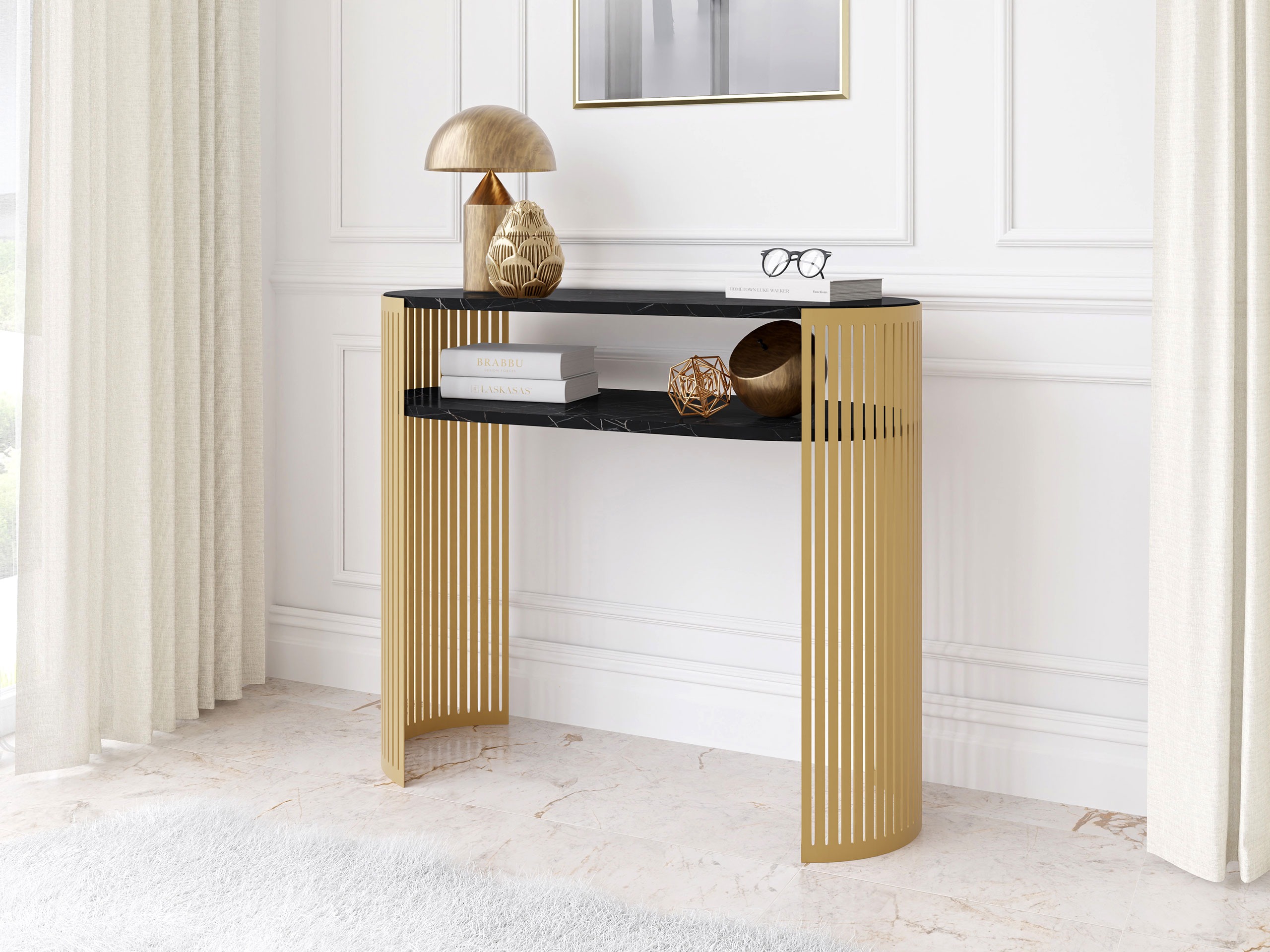 Console table Oswego 145 (Golden + Black marble)