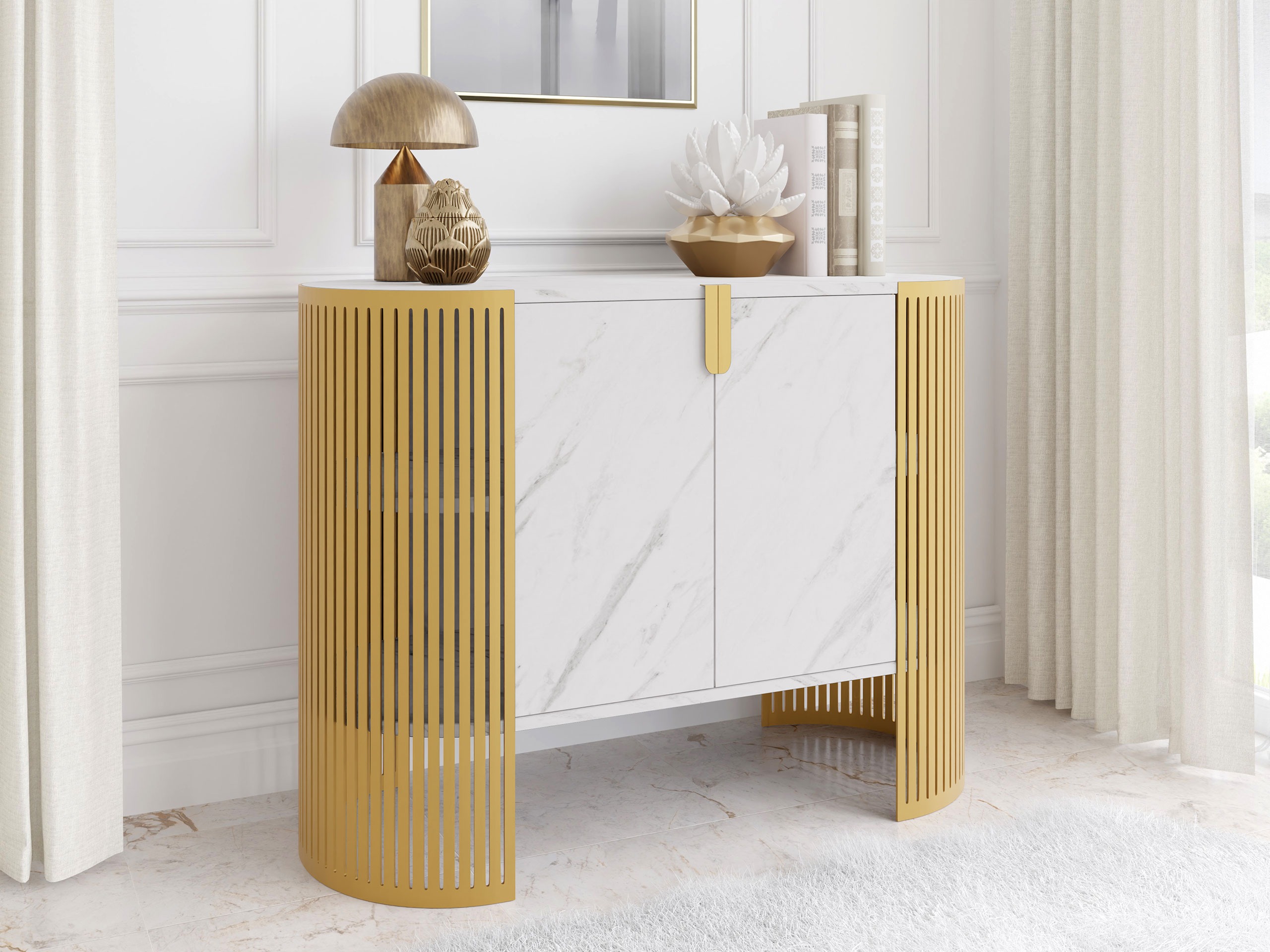 Sideboard Oswego 142 (Golden + White marble)