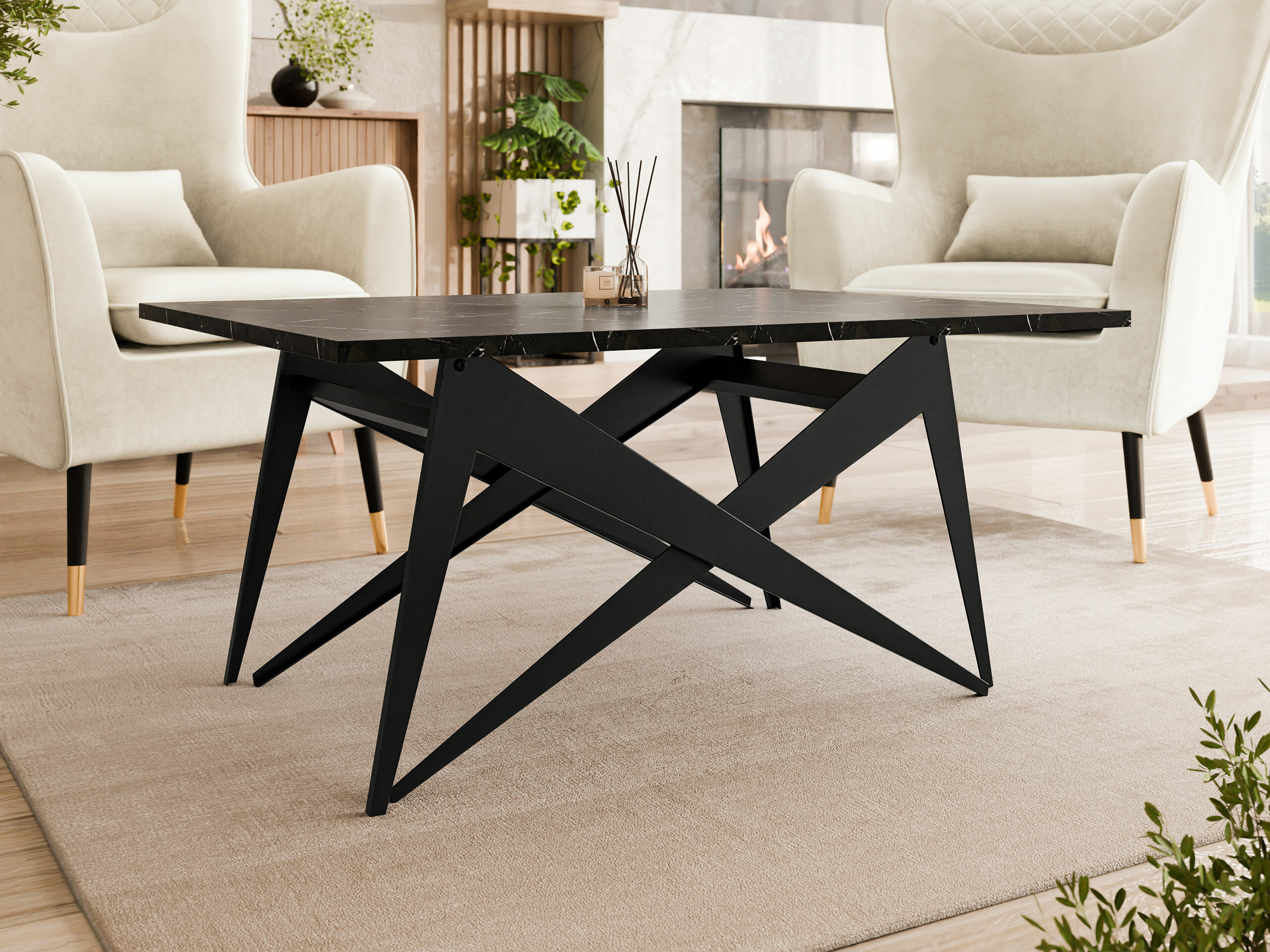 Transforming coffee table Oswego 150 (Black marble + Black)