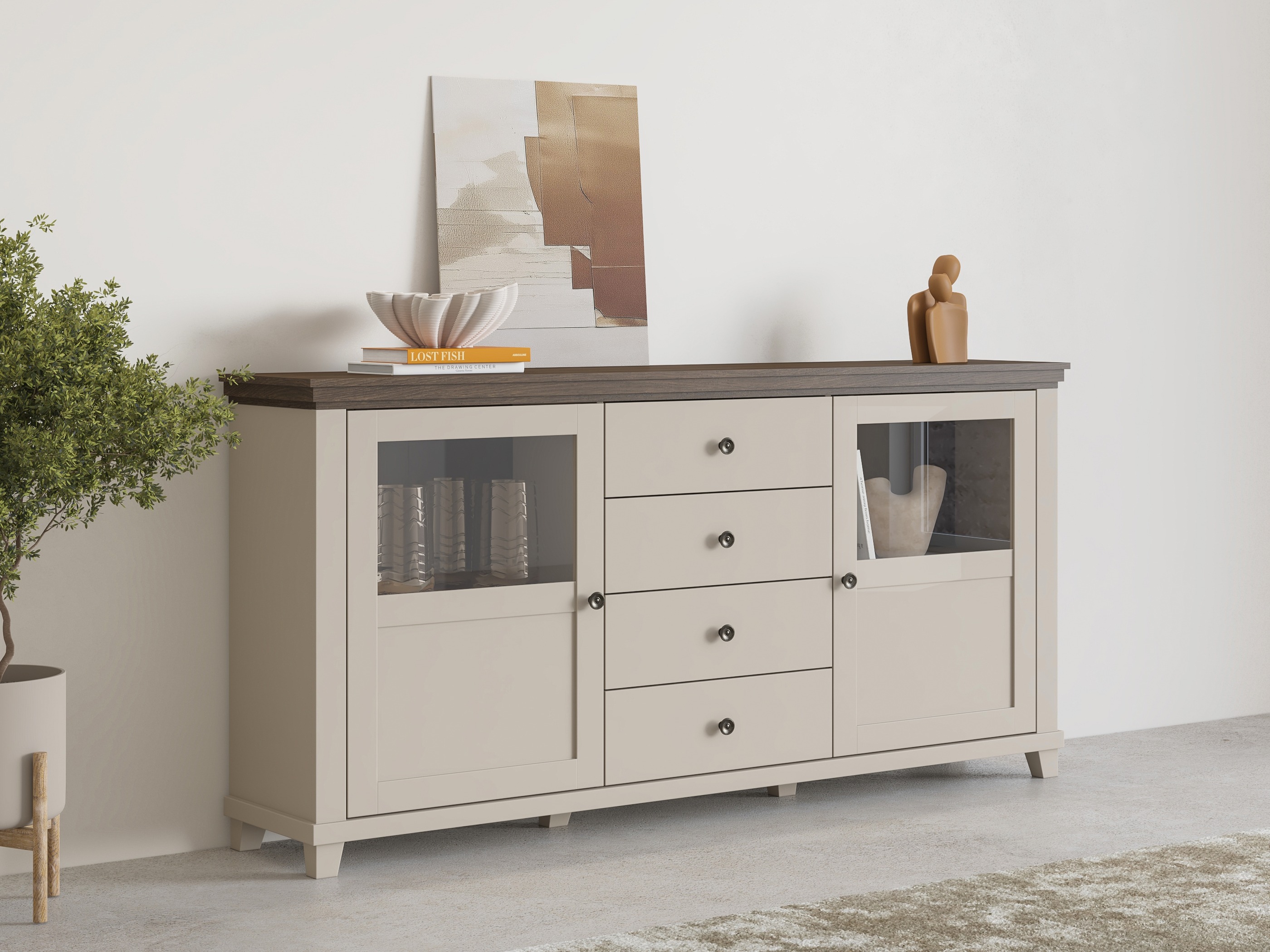 Chest of drawers Tolnue 103 (Light beige + Oak)
