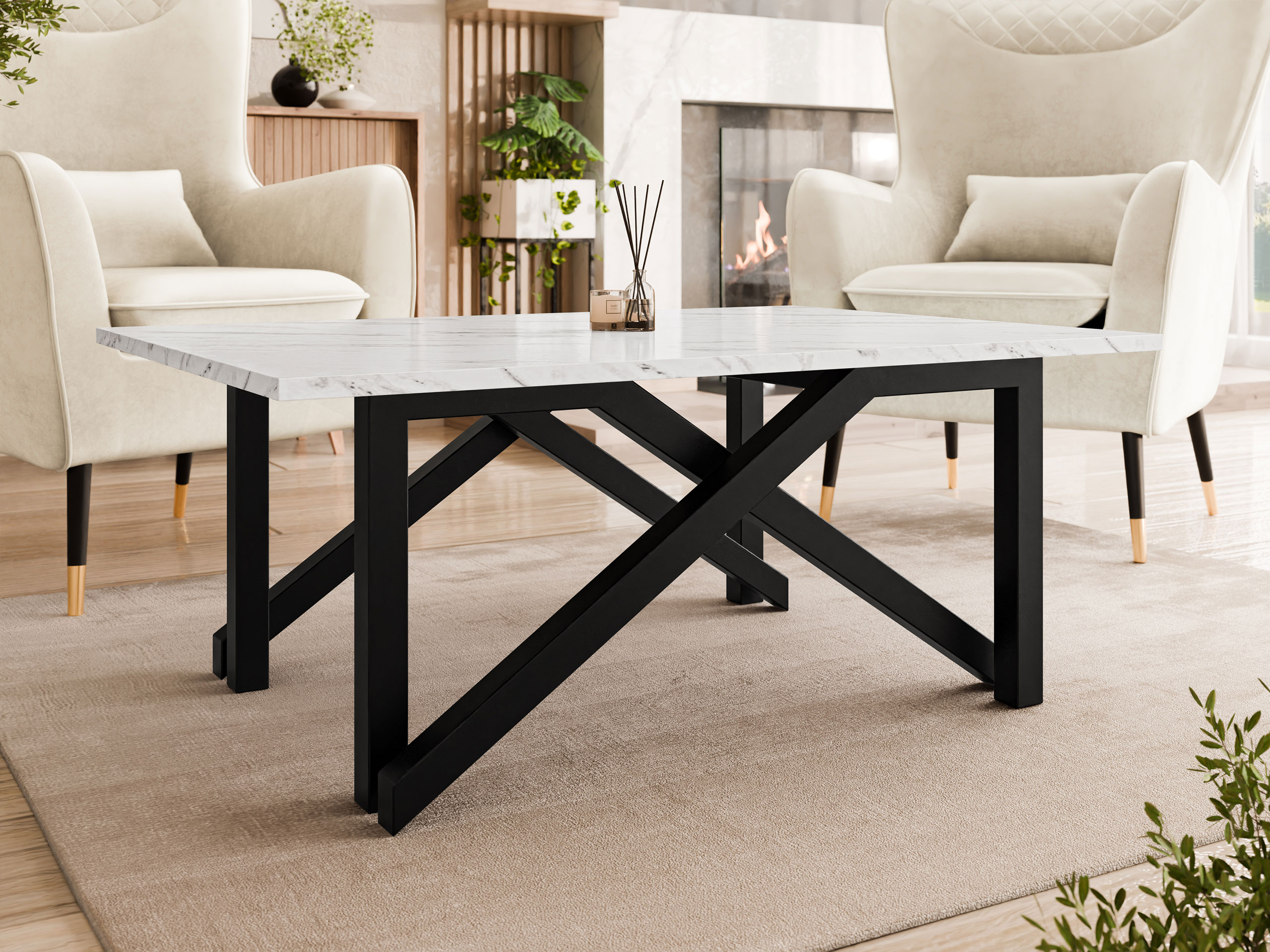 Coffee table transformer Oswego 151 (White marble + Black)