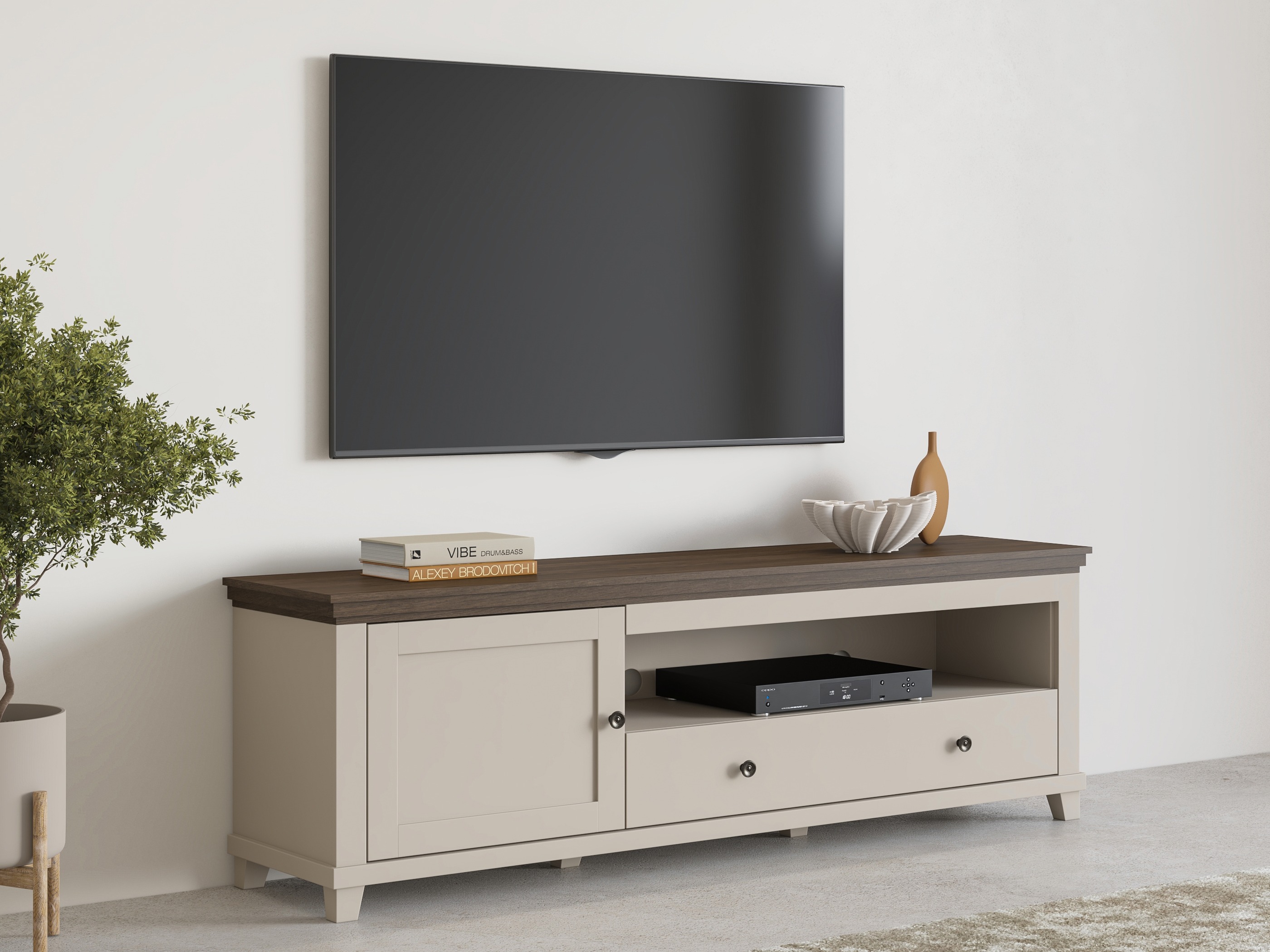 TV stand Tolnue 104 (Light beige + Oak)