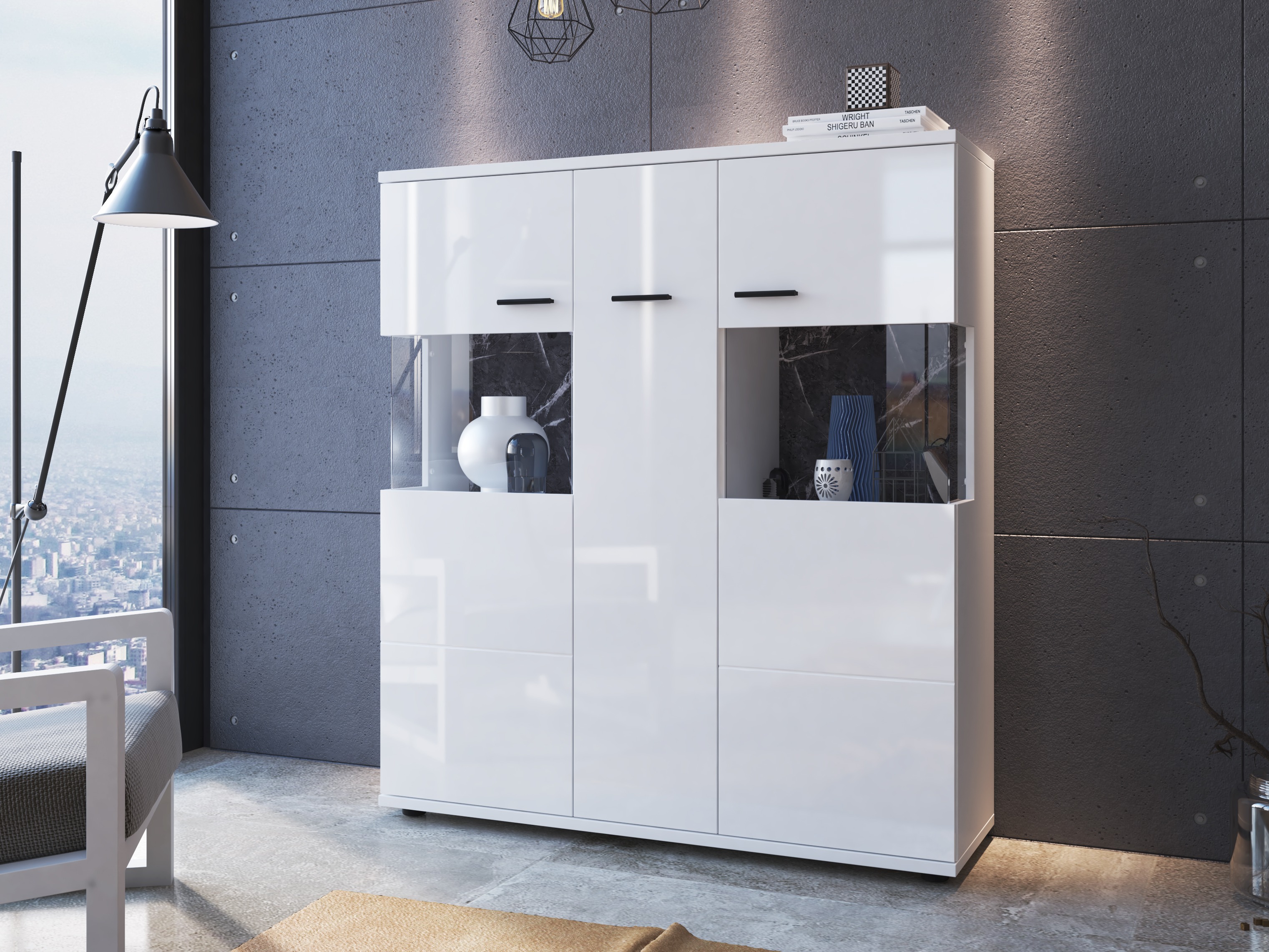 Bookcase Ontario 169 (Glossy white + White)