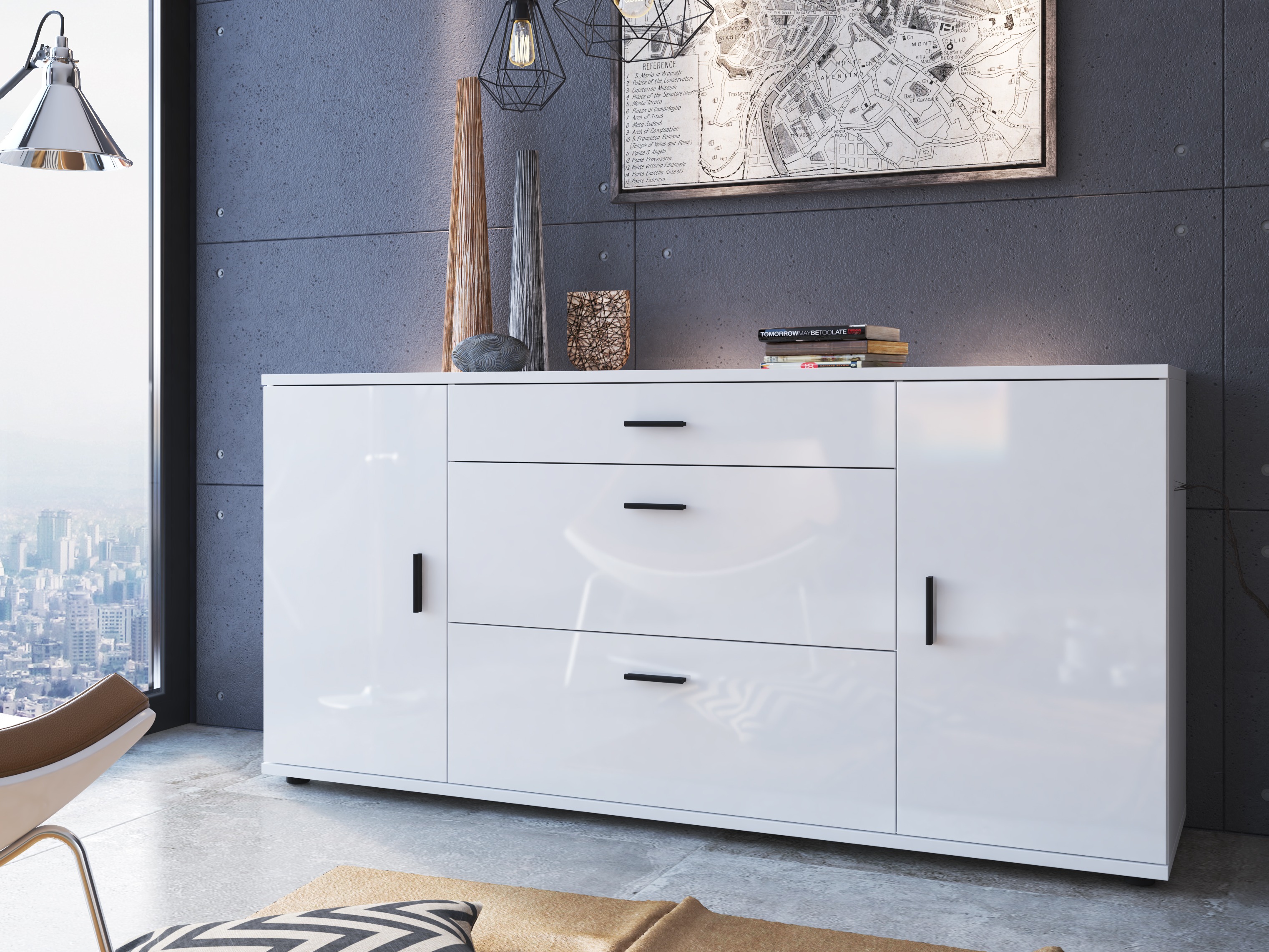 Chest of drawers Ontario 170 (Glossy white + White)