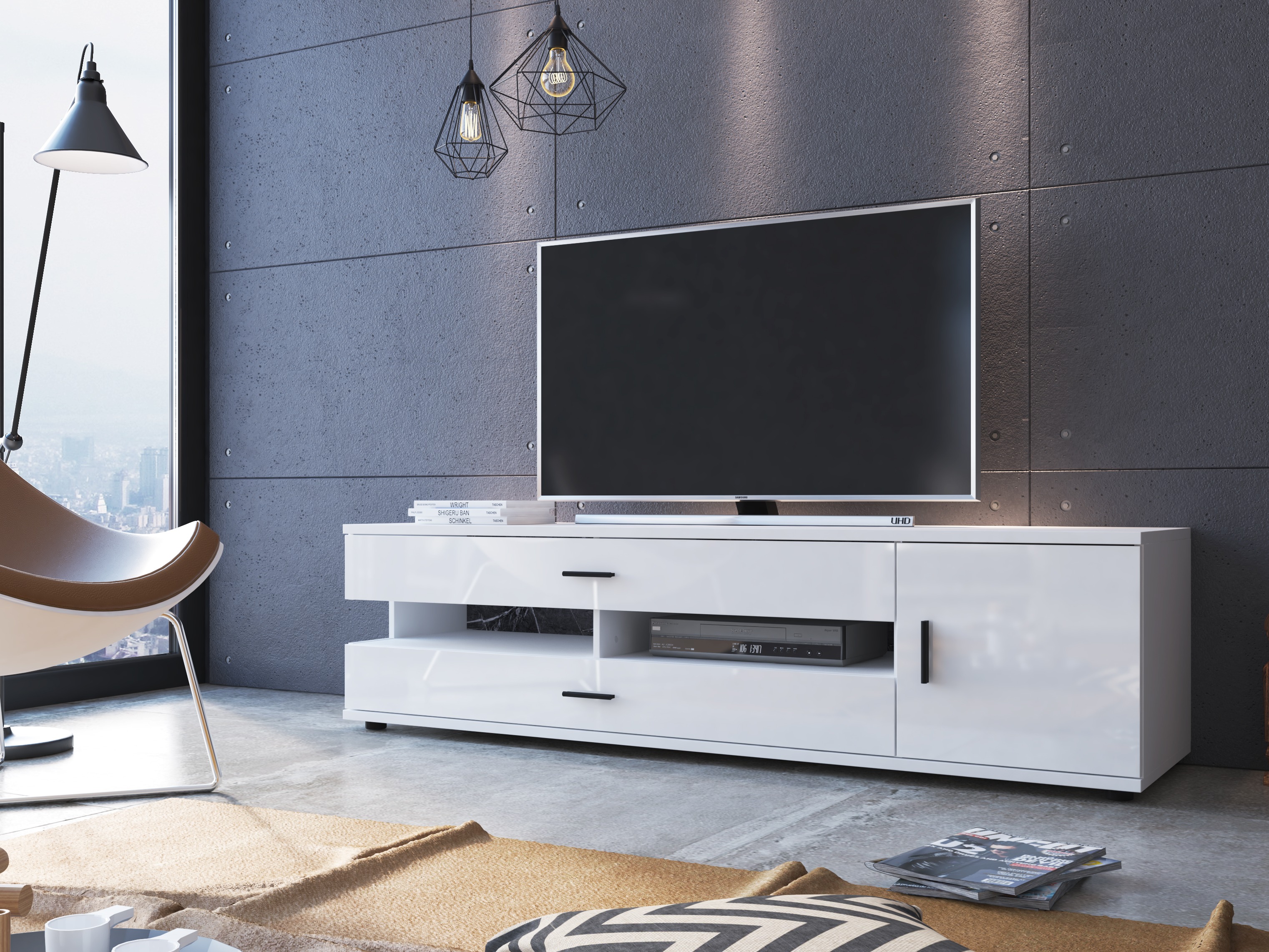 TV stand Ontario 171 (Glossy white + White)