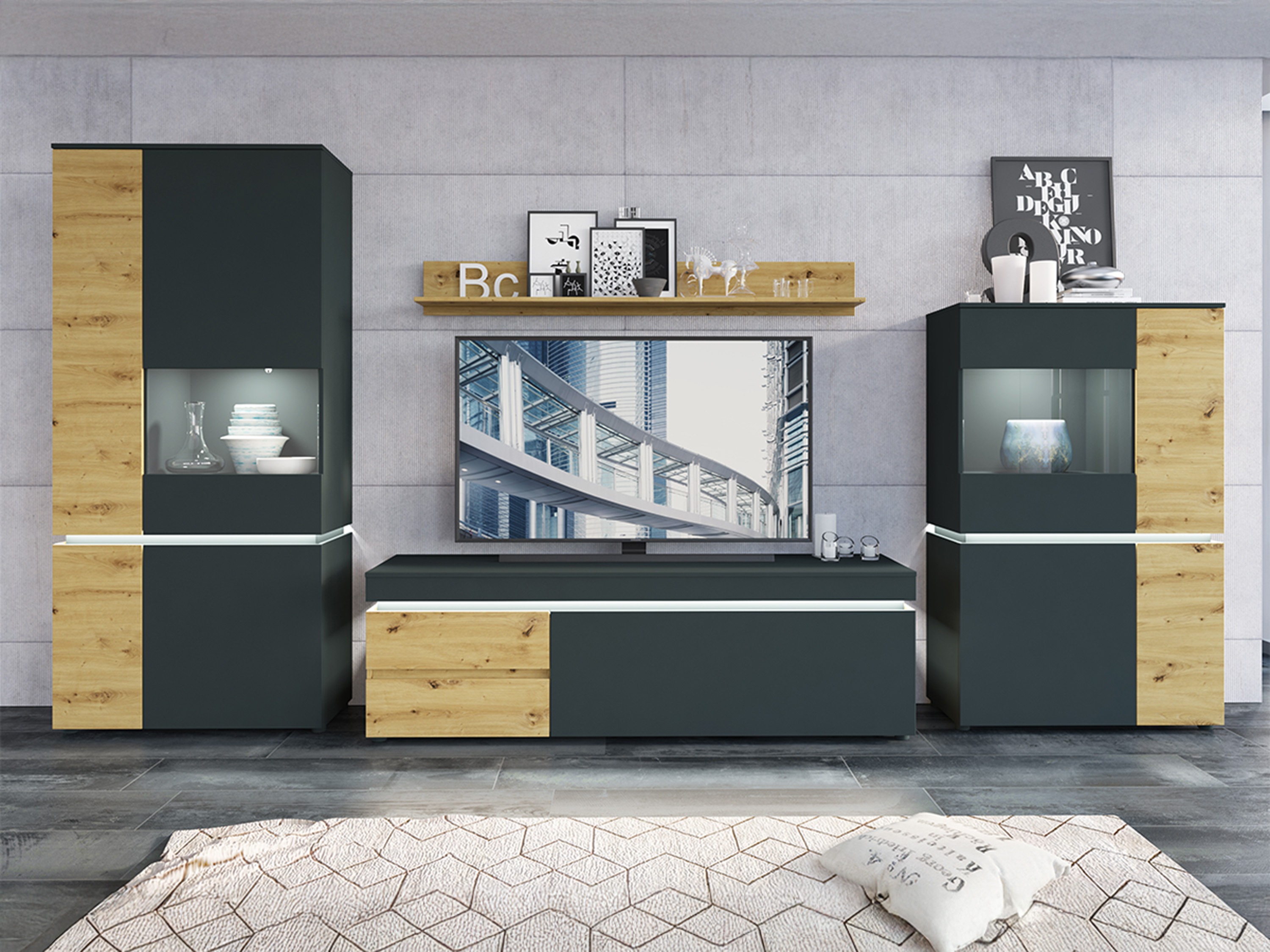 Living room set Ontario 176 (Artisan oak + Grey)