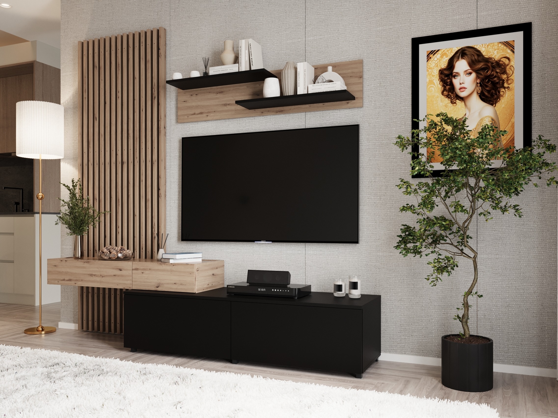 Living room set Houston 2086 (Black + Artisan oak)