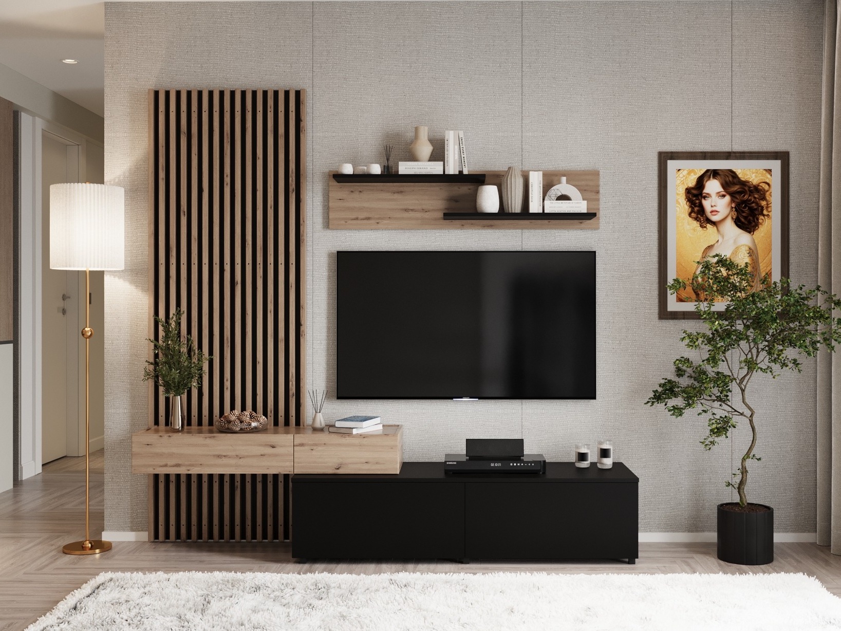 Living room set Houston 2086 (Black + Artisan oak)