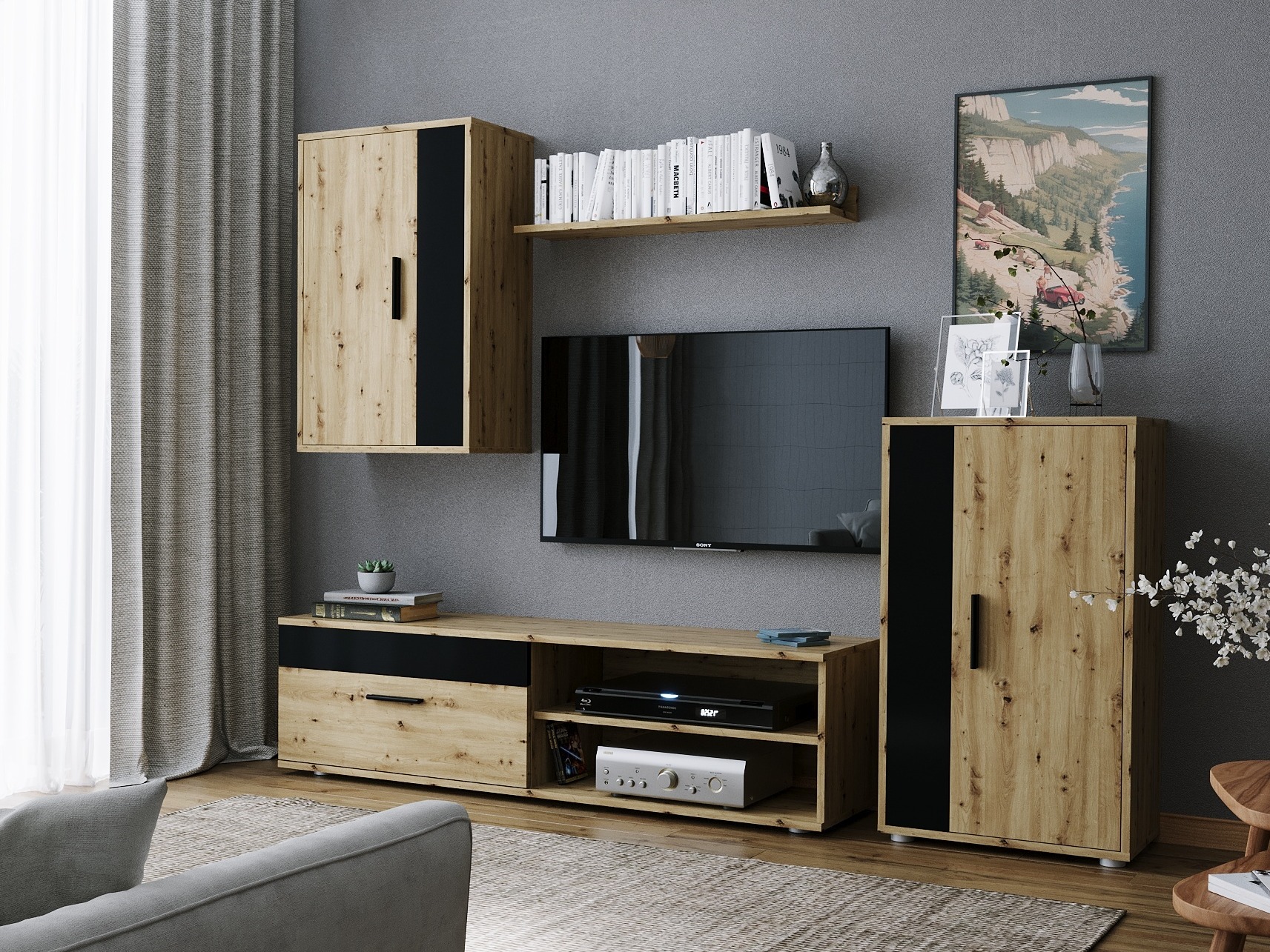 Living room set Houston 2087 (Black + Artisan oak)