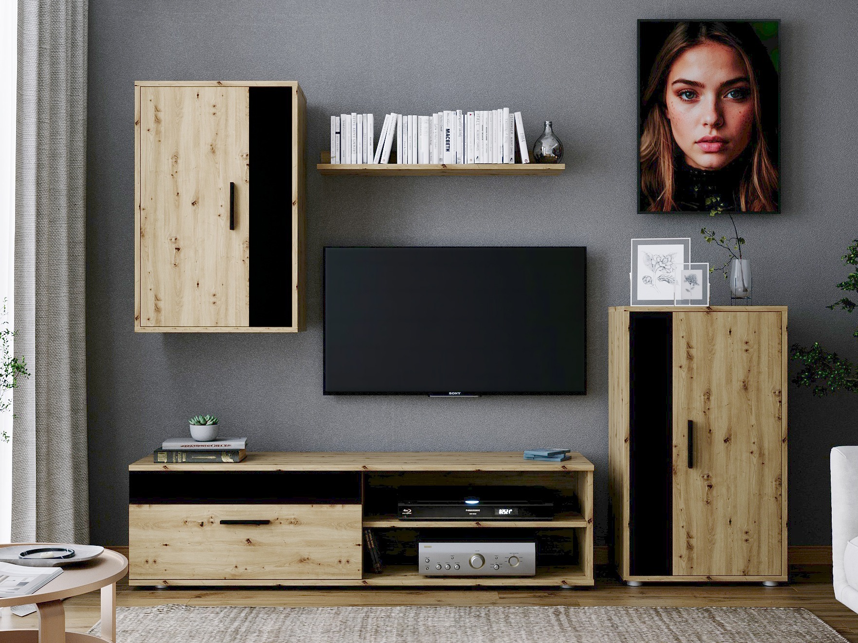 Living room set Houston 2087 (Black + Artisan oak)