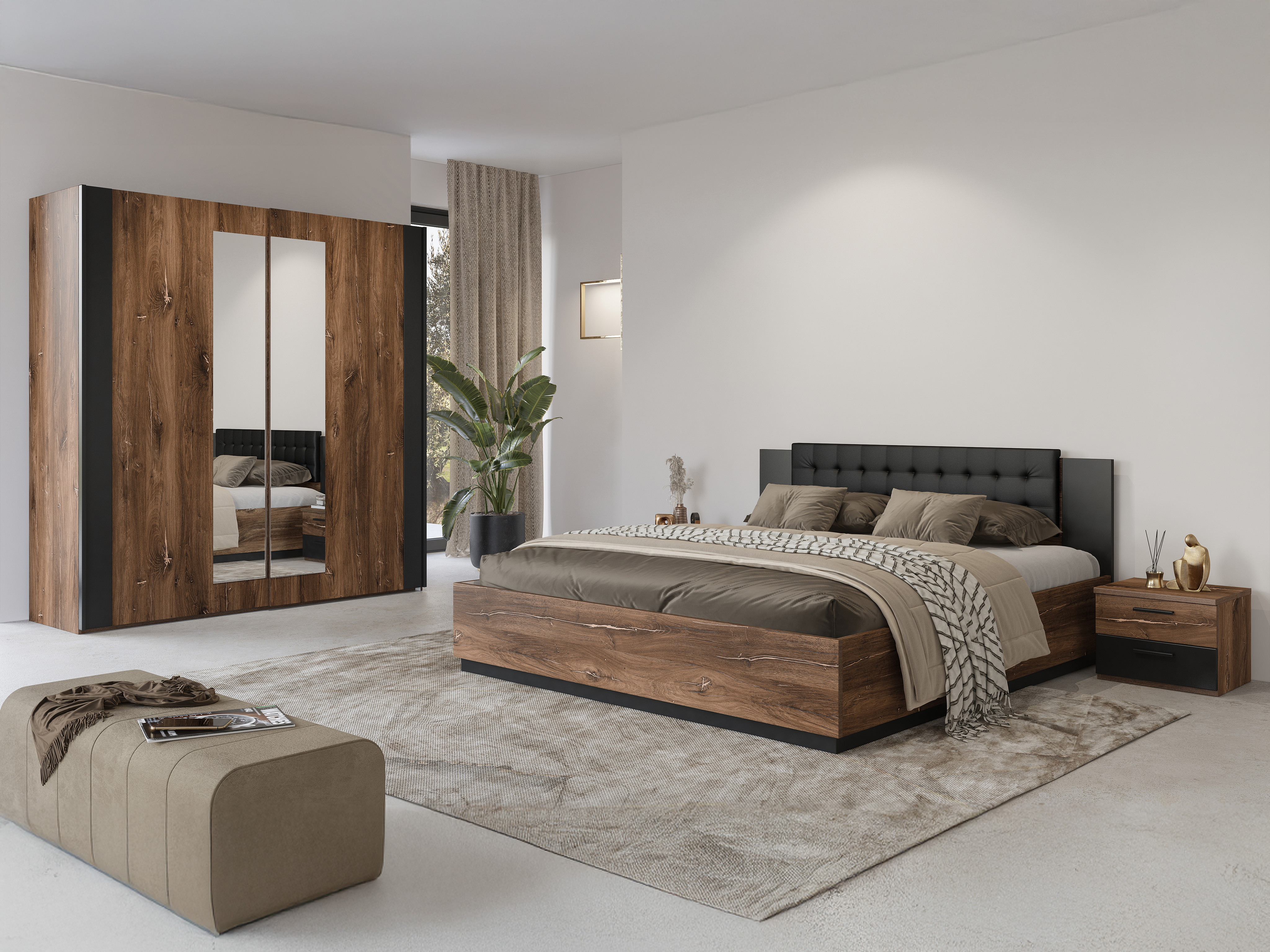 Bed Felelie 104 (Dark Flagstaf oak + Copper)