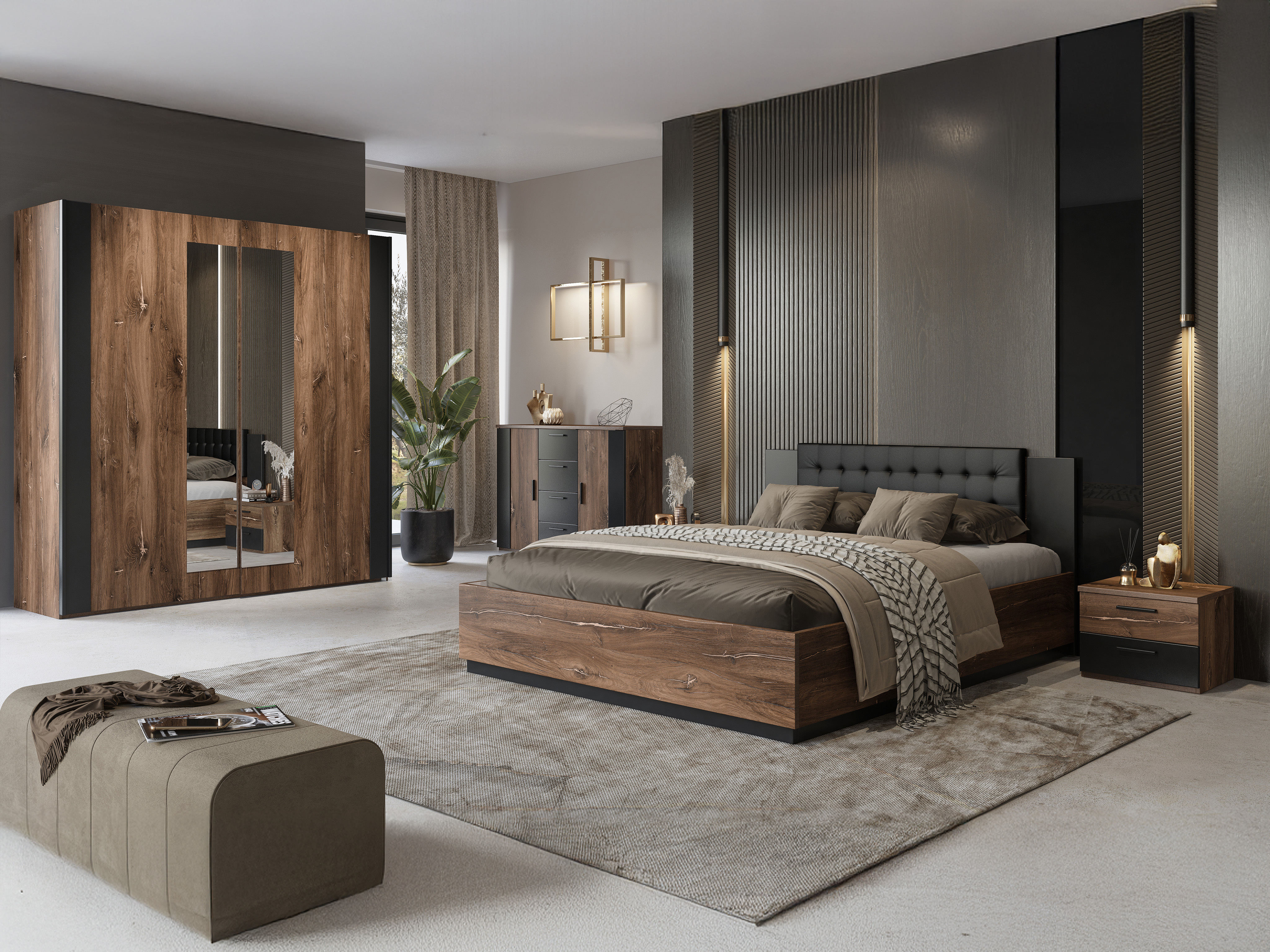 Bed Felelie 104 (Dark Flagstaf oak + Copper)