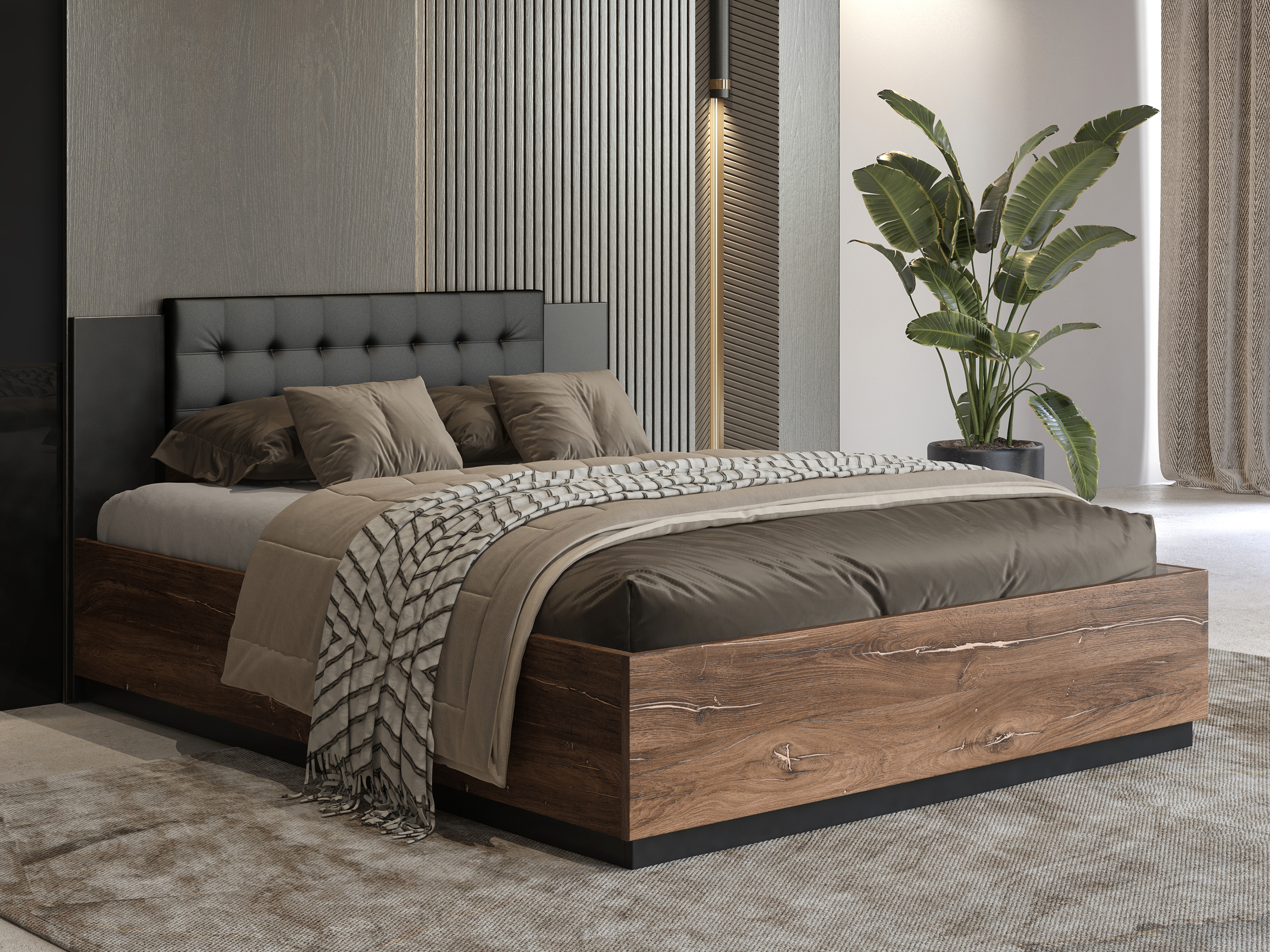 Bed Felelie 104 (Dark Flagstaf oak + Copper)