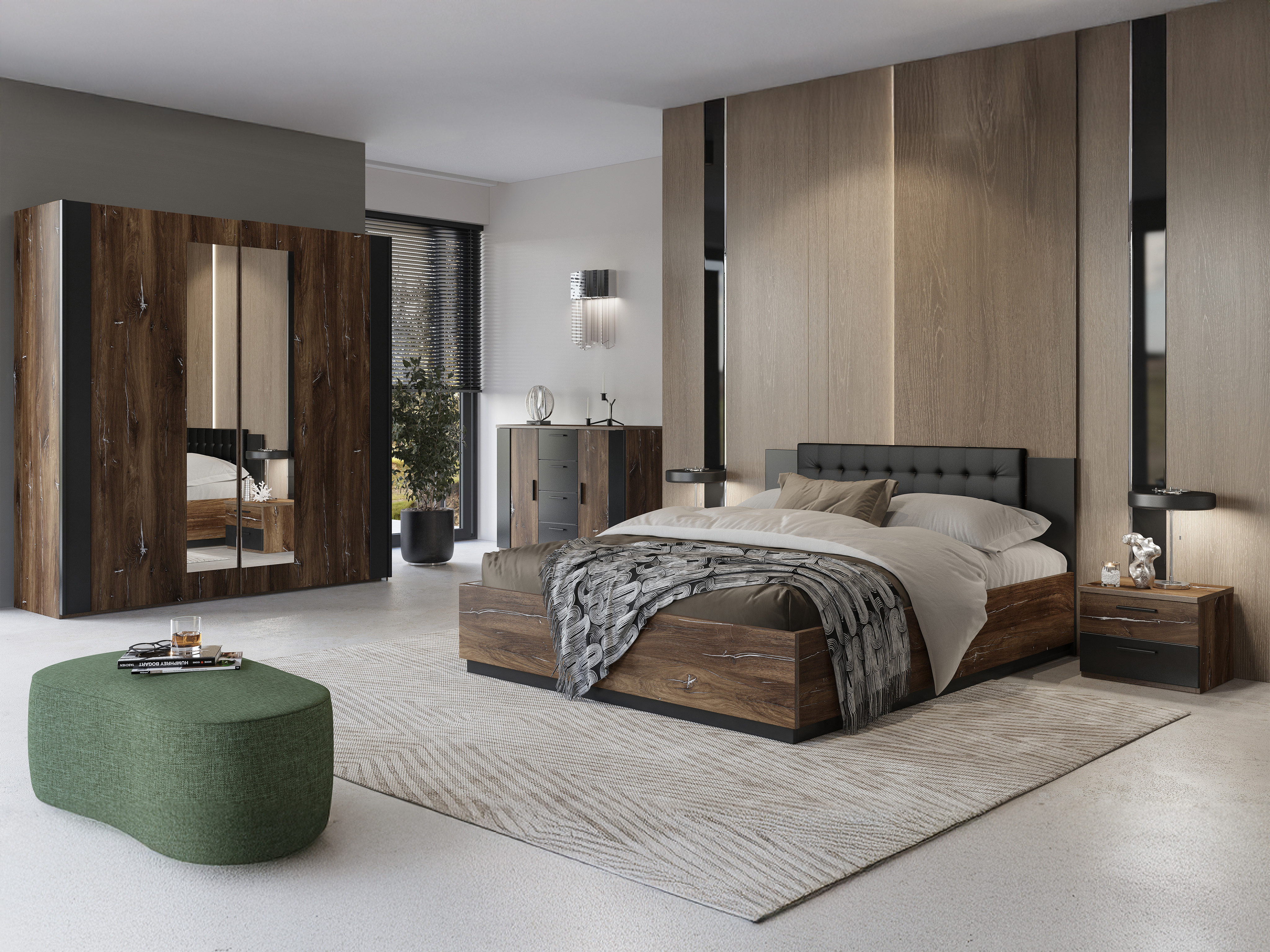 Bed Felelie 104 (Dark Flagstaf oak + Silver)