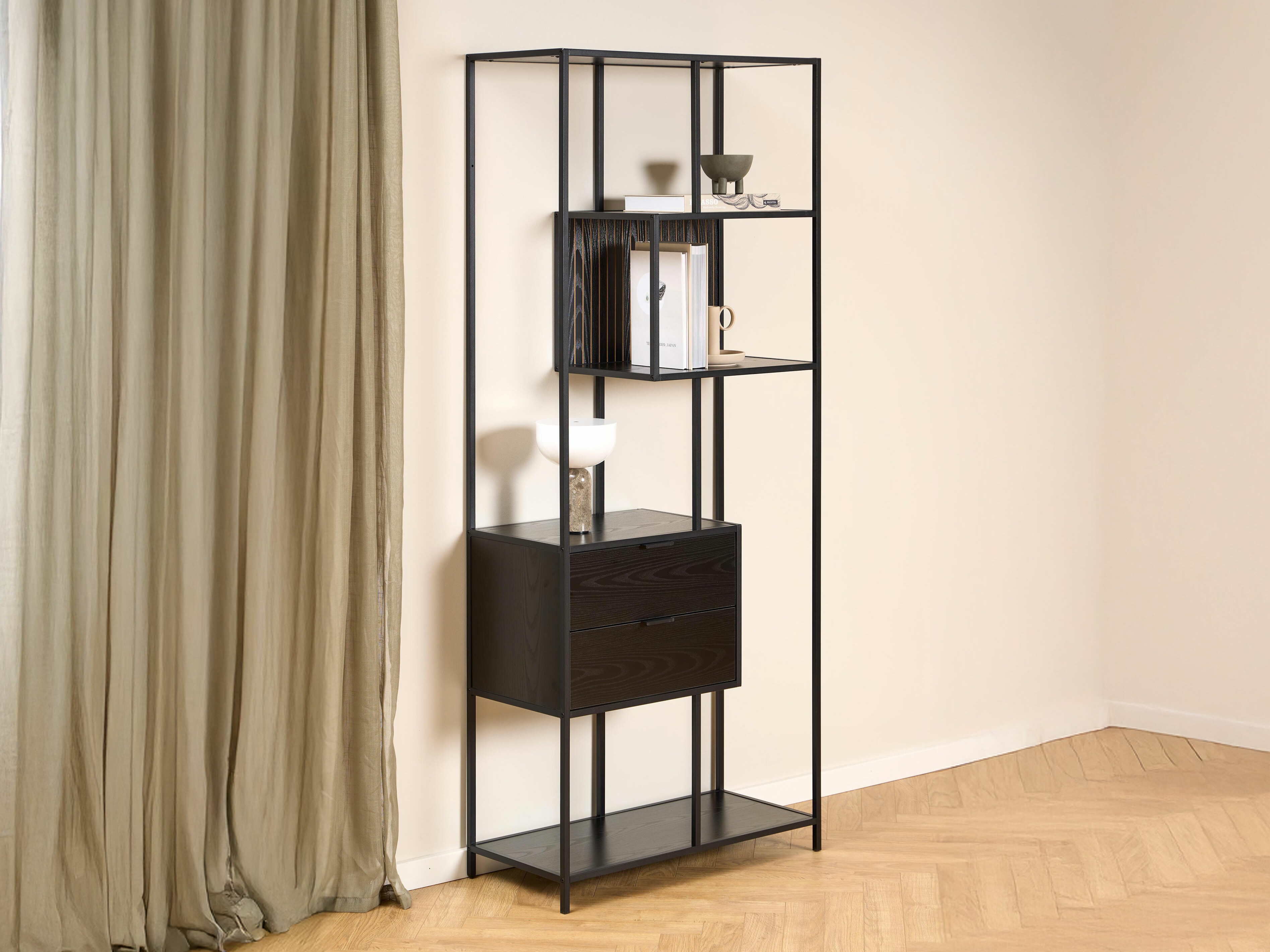Bookcase Norsica Sevferi 182 (Black ash + Black)
