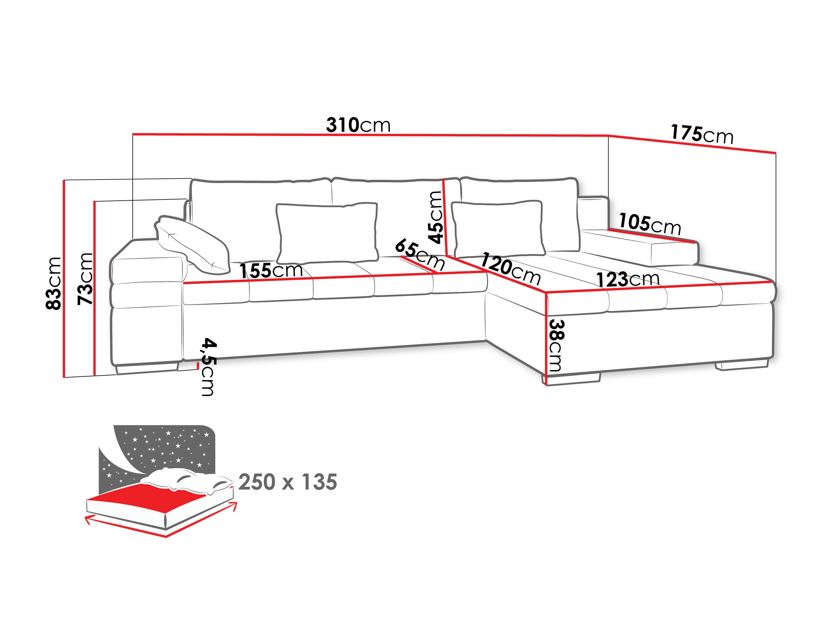 Corner sofa Comfivo Olivetum II (Piano 02 + Corbett 21)