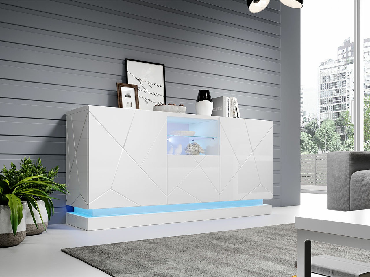 Sideboard Linar (White + Glossy white)