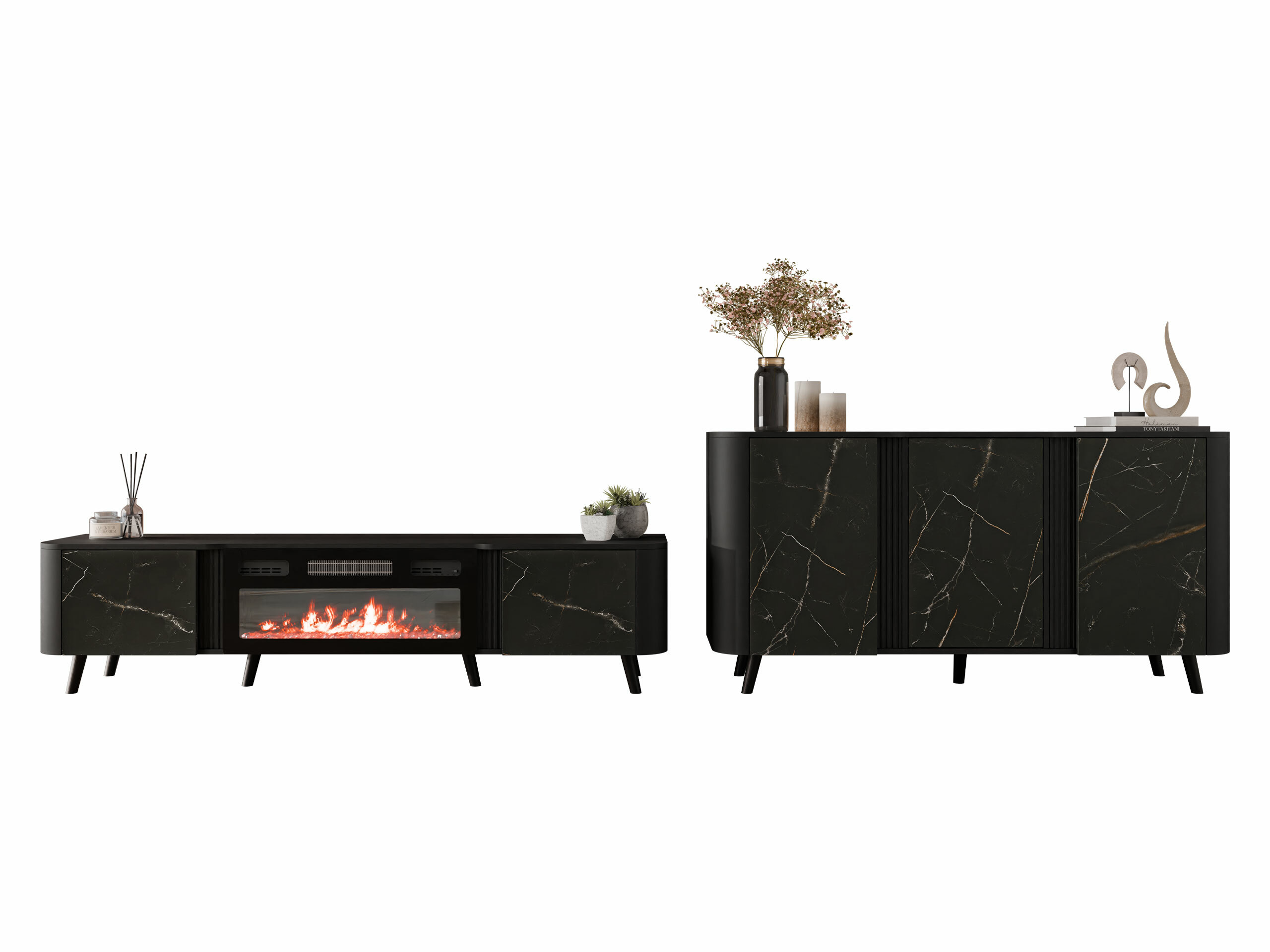 Living room set Charlotte 204 (Black + Black marble)