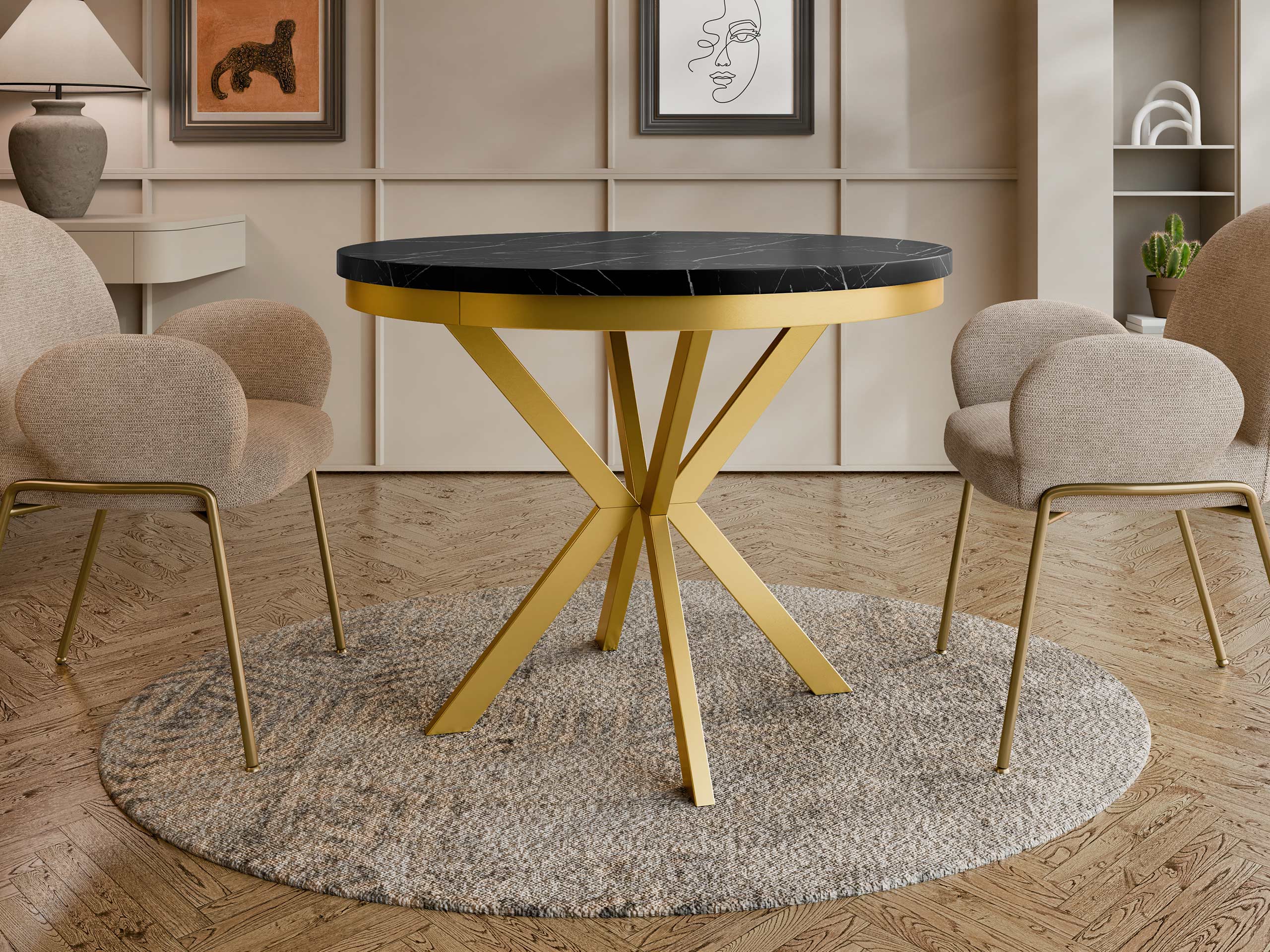 Table Oswego 155 (Black marble + Golden)