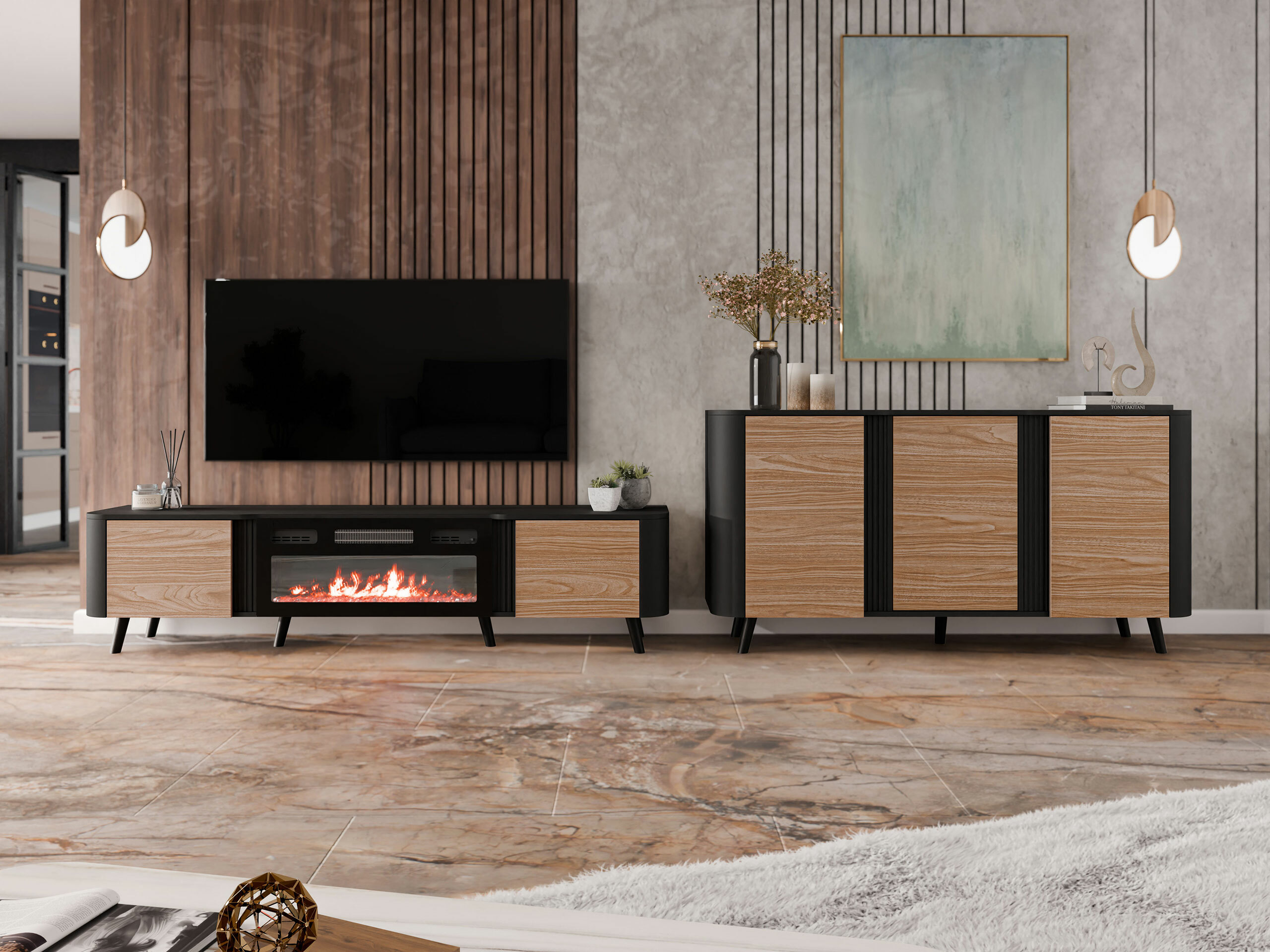 TV stand Modus (Black + Walnut)