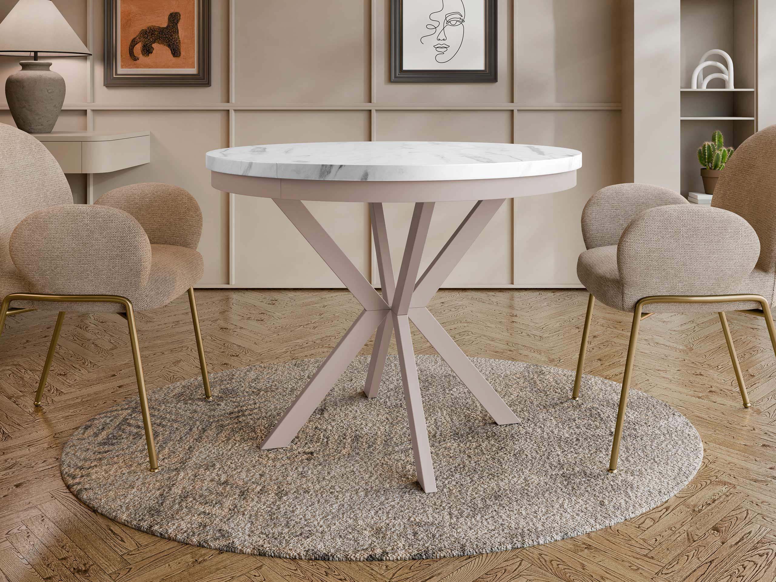 Table Oswego 156 (White marble + Cashmere)