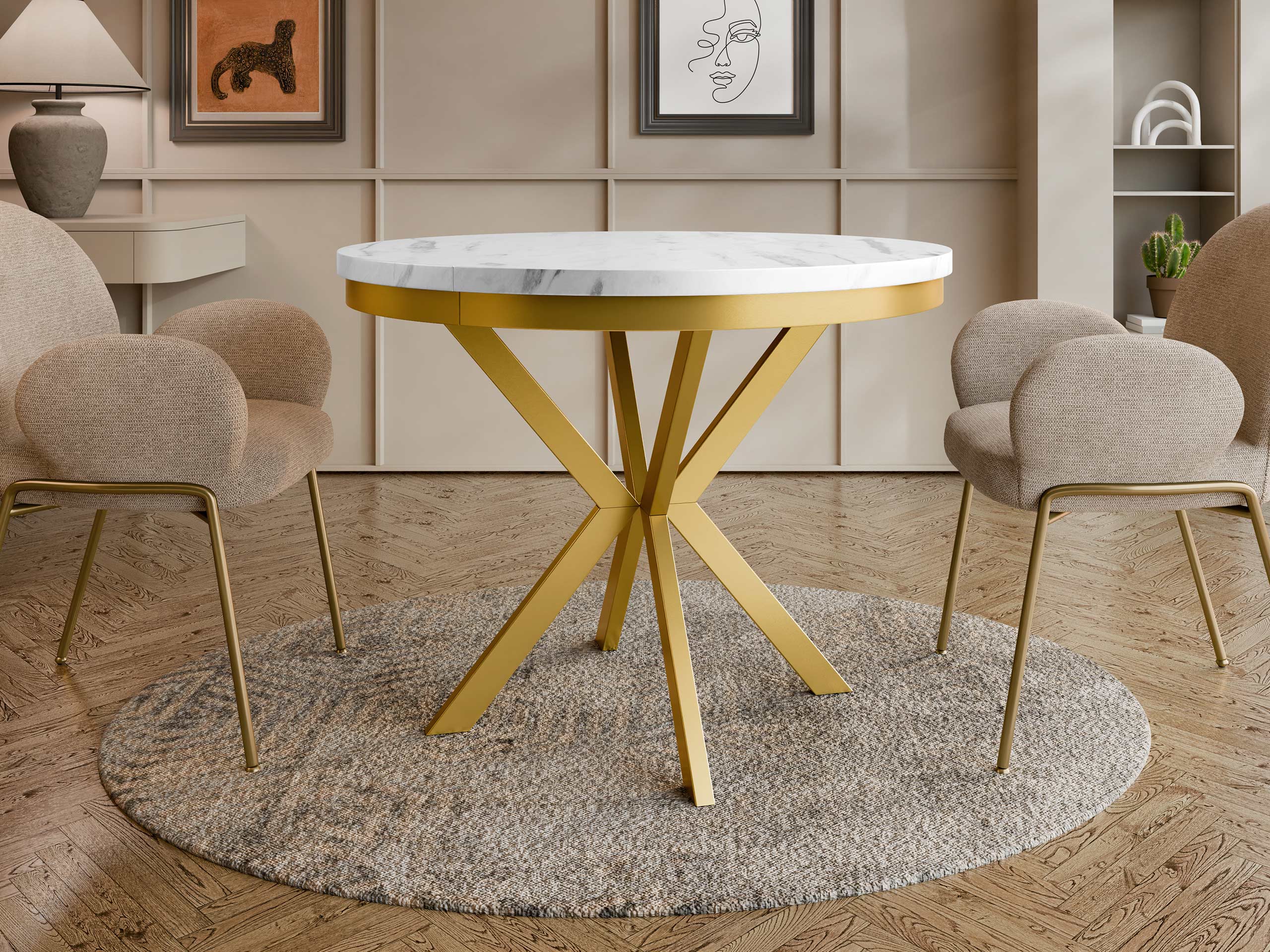 Table Oswego 156 (White marble + Golden)