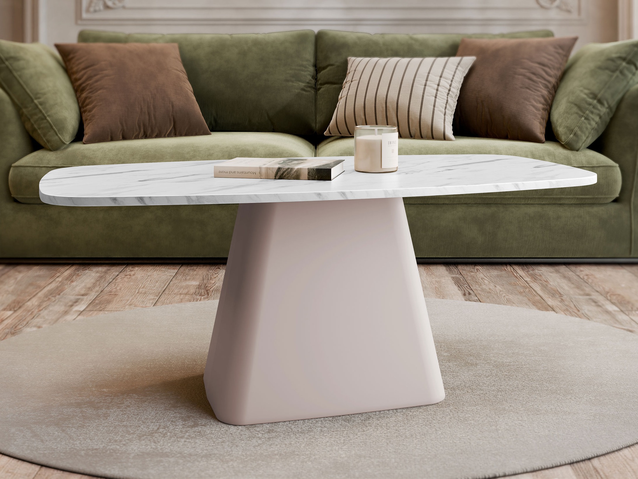 Coffee table Oswego 158 (White marble + Cashmere)