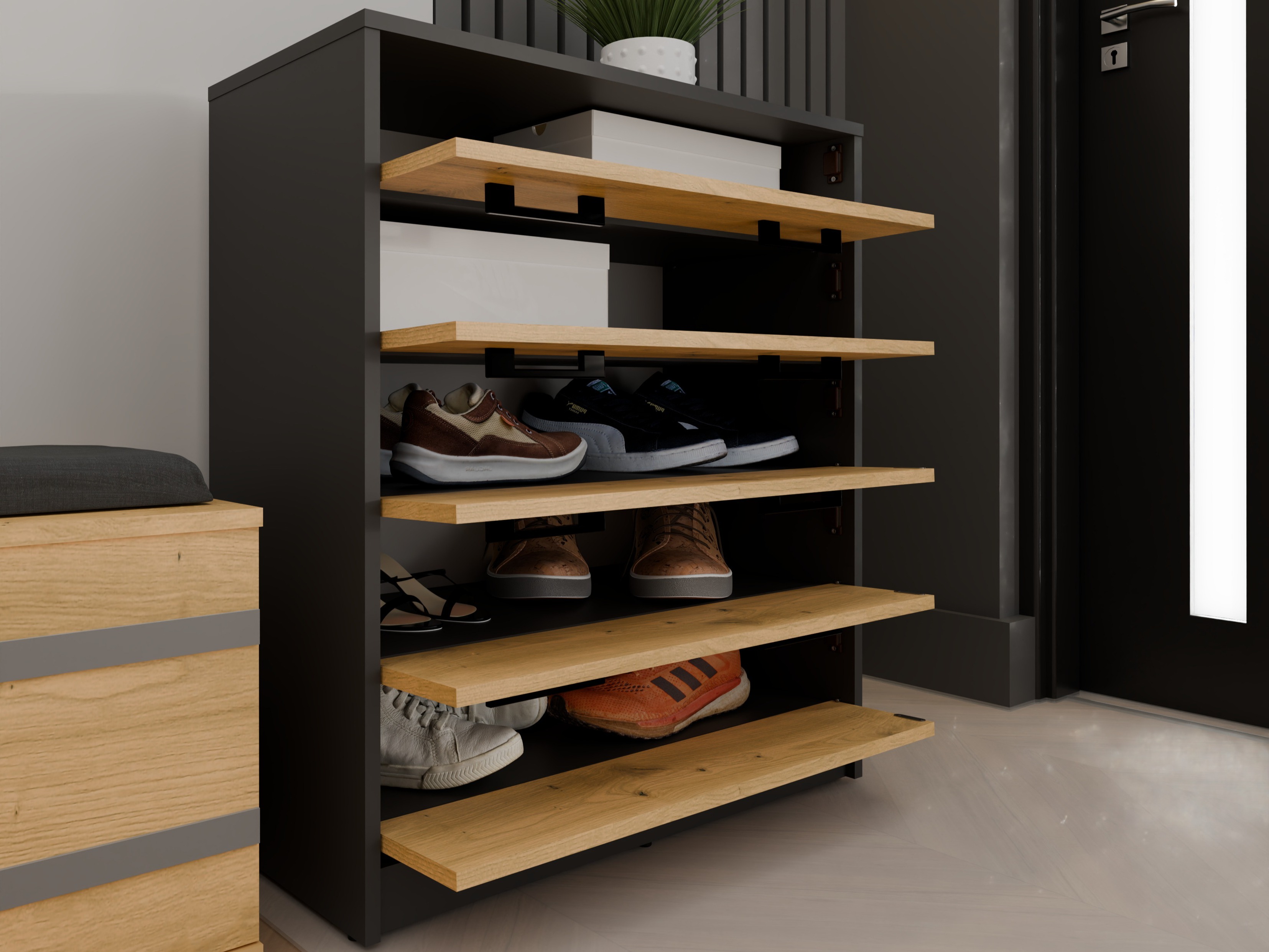 Shoe cabinet Mandeville 372 (Artisan oak + Anthracite)