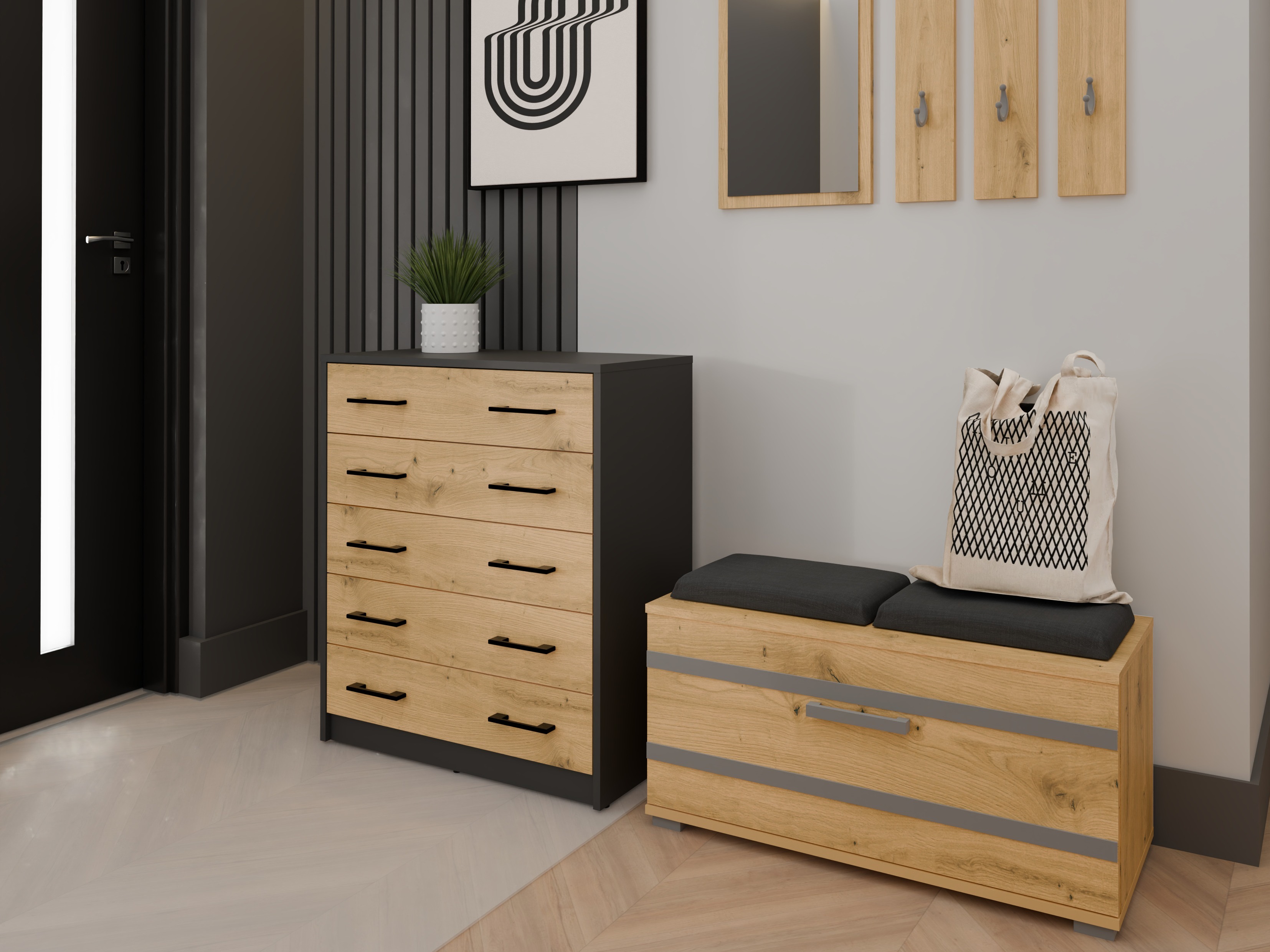 Shoe cabinet Mandeville 372 (Artisan oak + Anthracite)