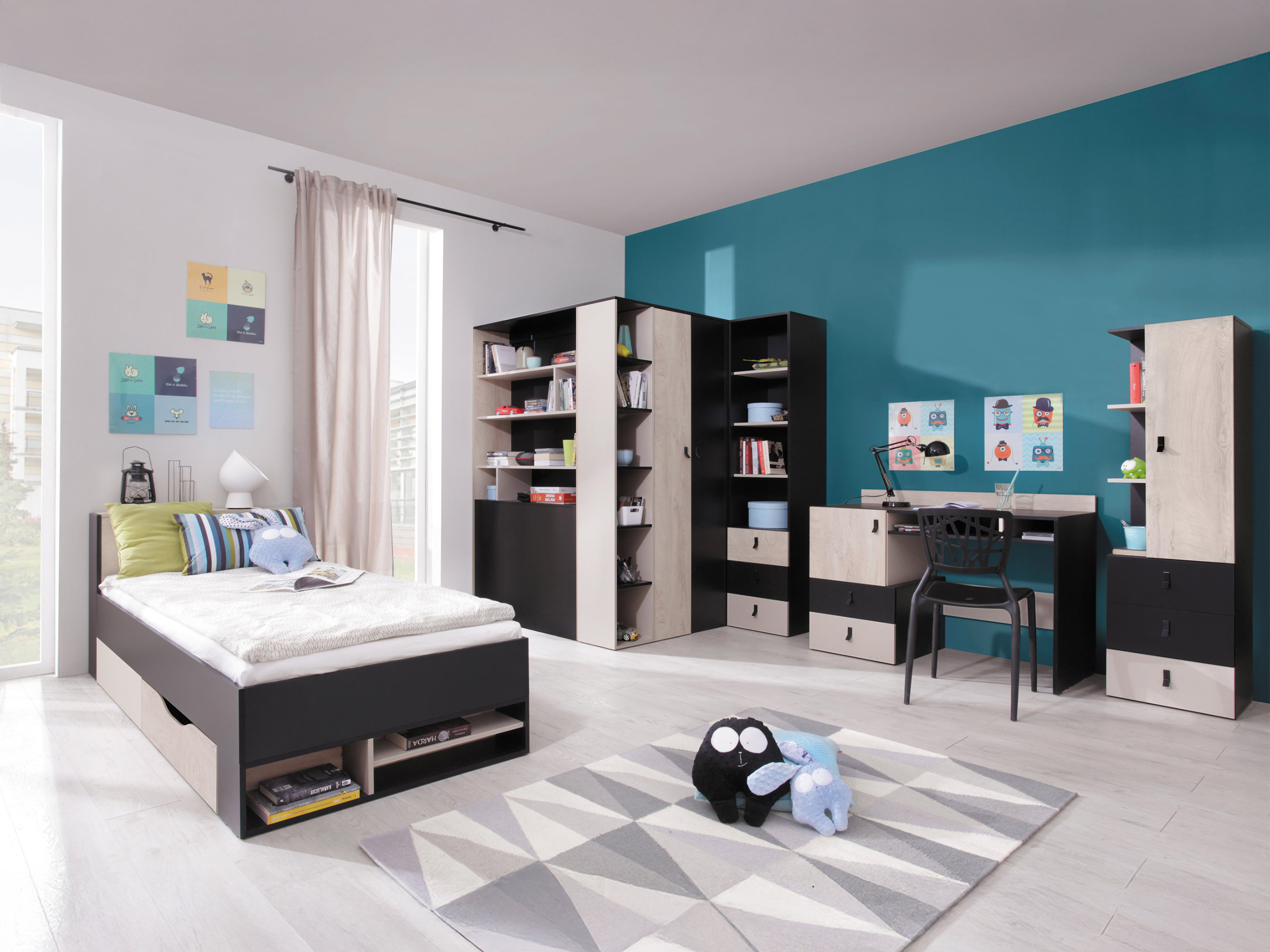 Bookcase Camteso 103 (Black + Oak + Beige)