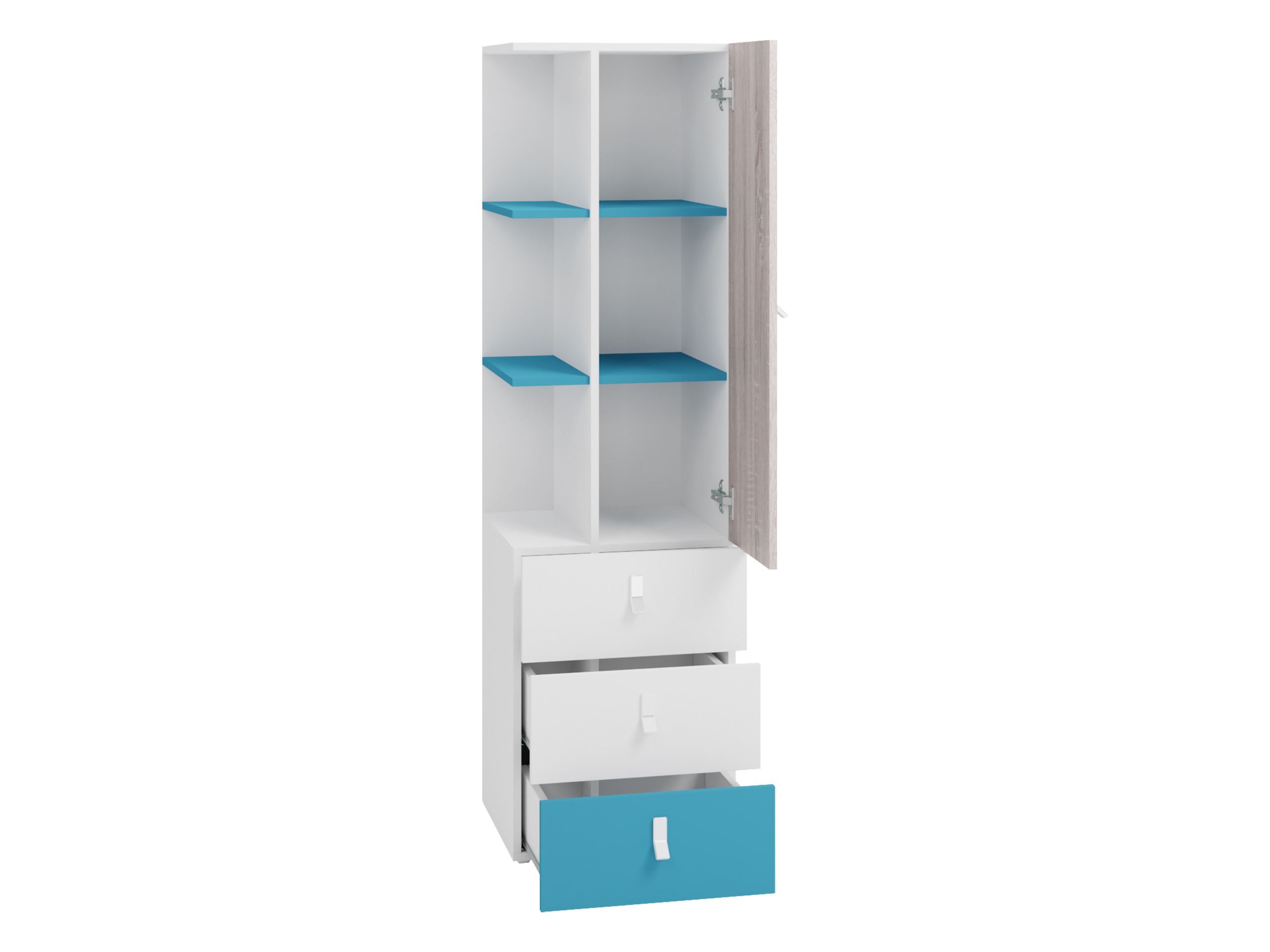 Bookcase Camteso 105 (White + Oak + Turquoise)