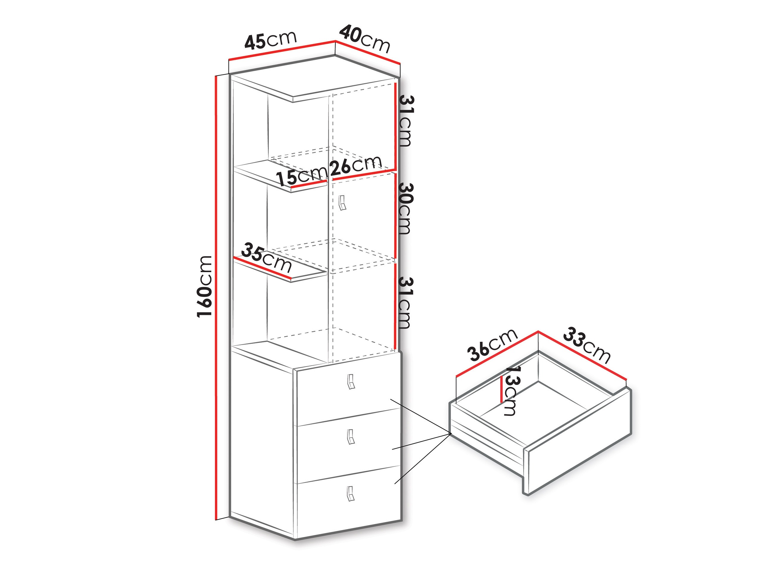 Bookcase Camteso 105 (White + Oak + Turquoise)