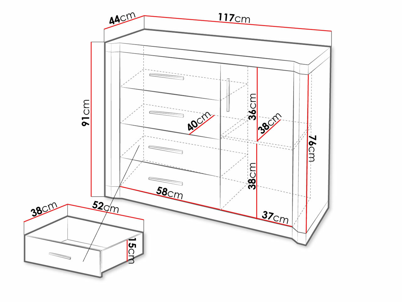 Chest of drawers Lorelie 102 (Sonoma oak)