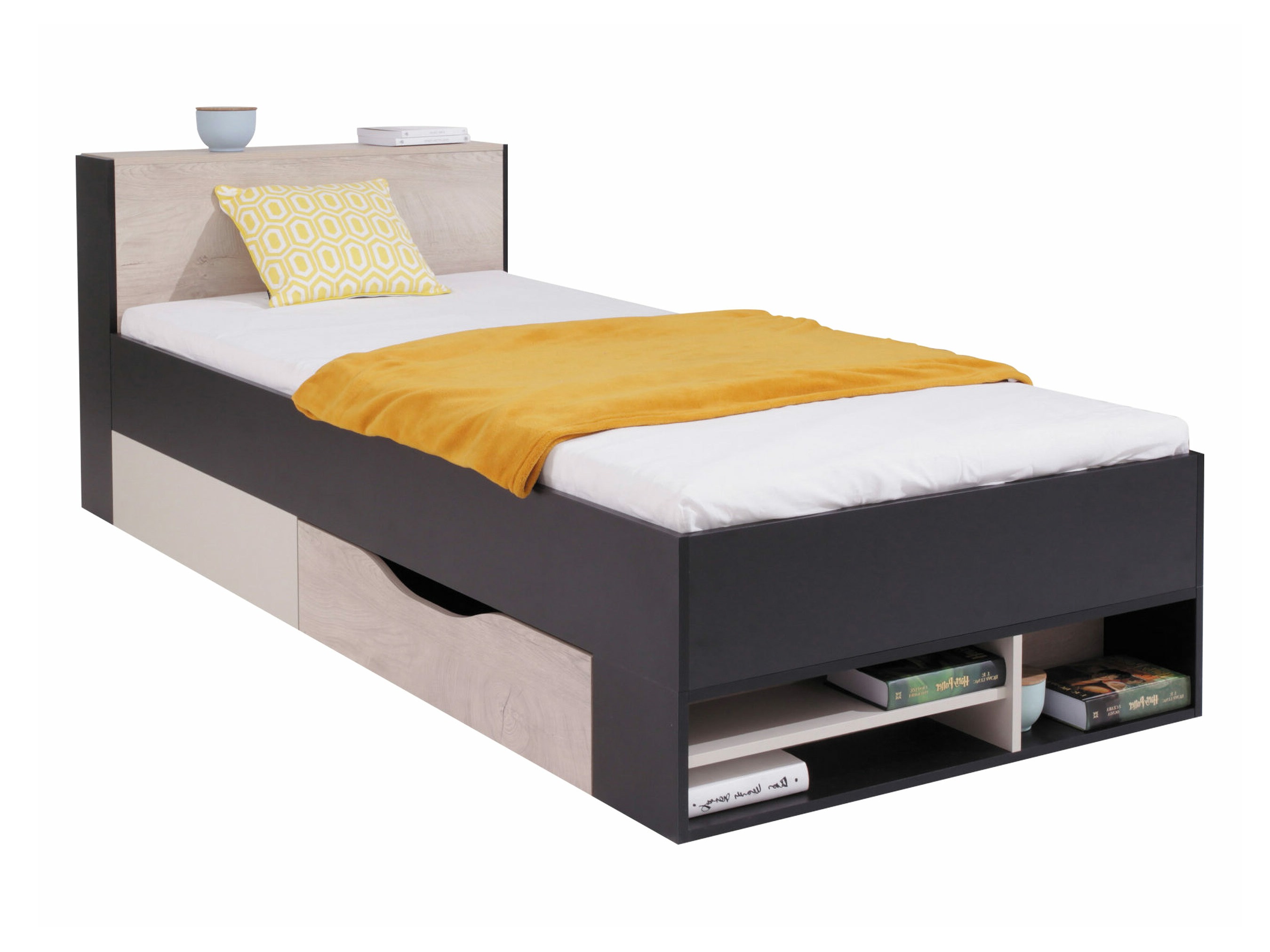 Bed Camteso 112 (Black + Oak + Beige)