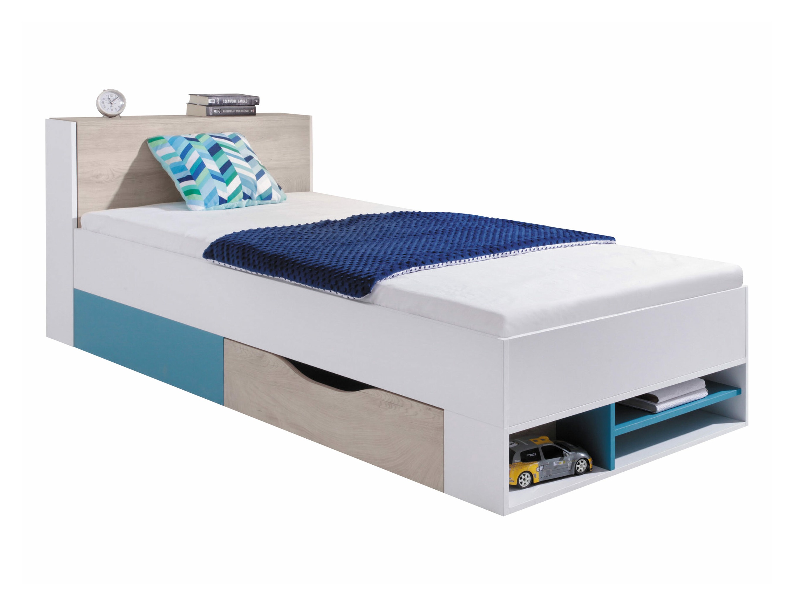 Bed Camteso 112 (White + Oak + Turquoise)