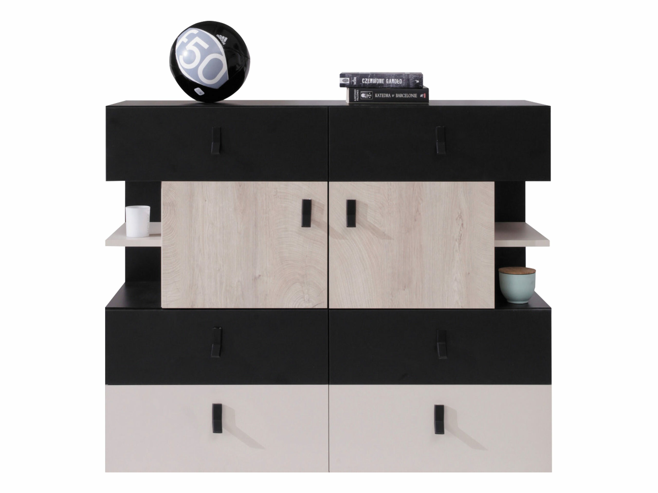 Chest of drawers Camteso 106 (Black + Oak + Beige)