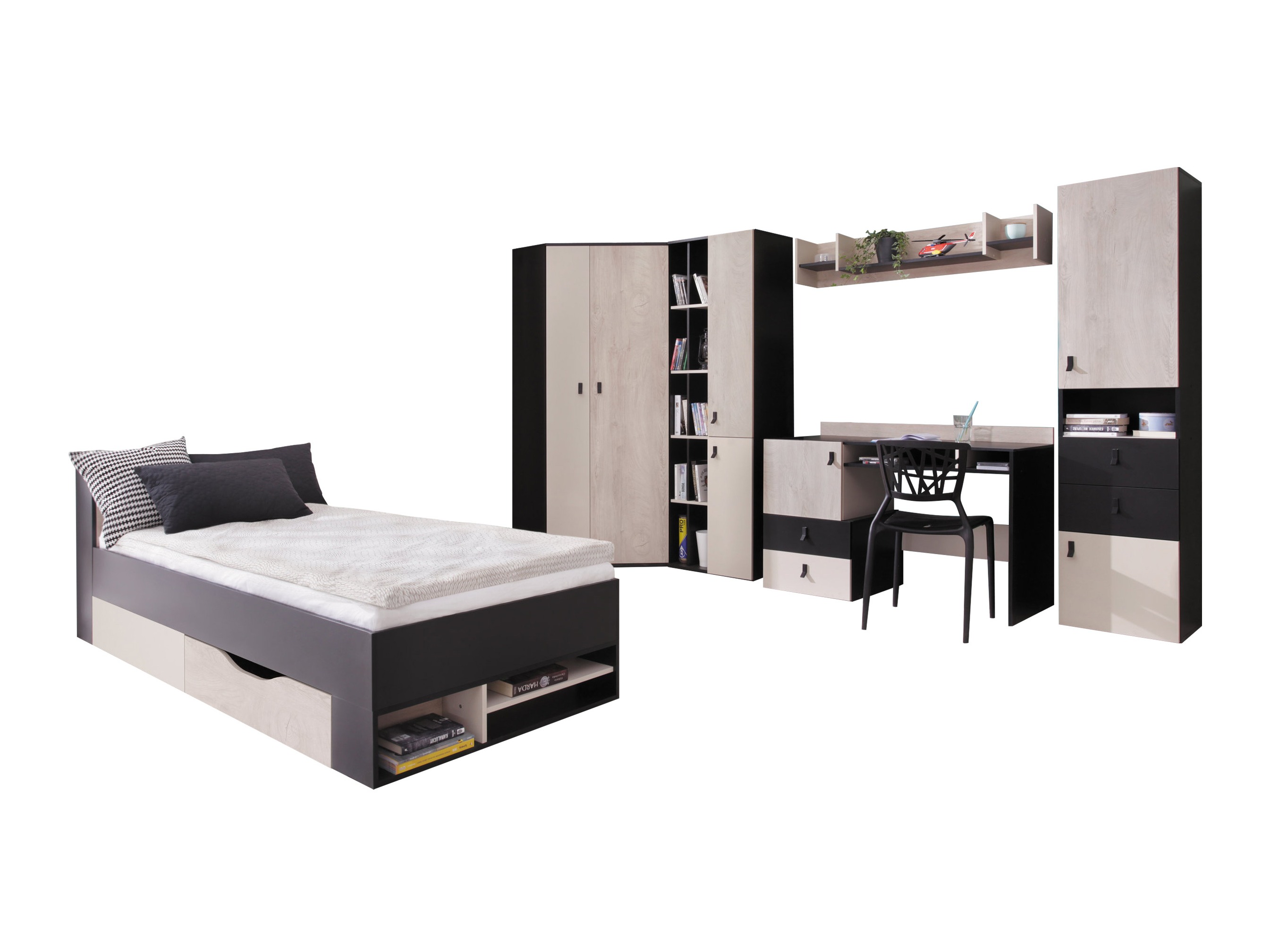 Children's room set Camteso 114 (Black + Oak + Beige)