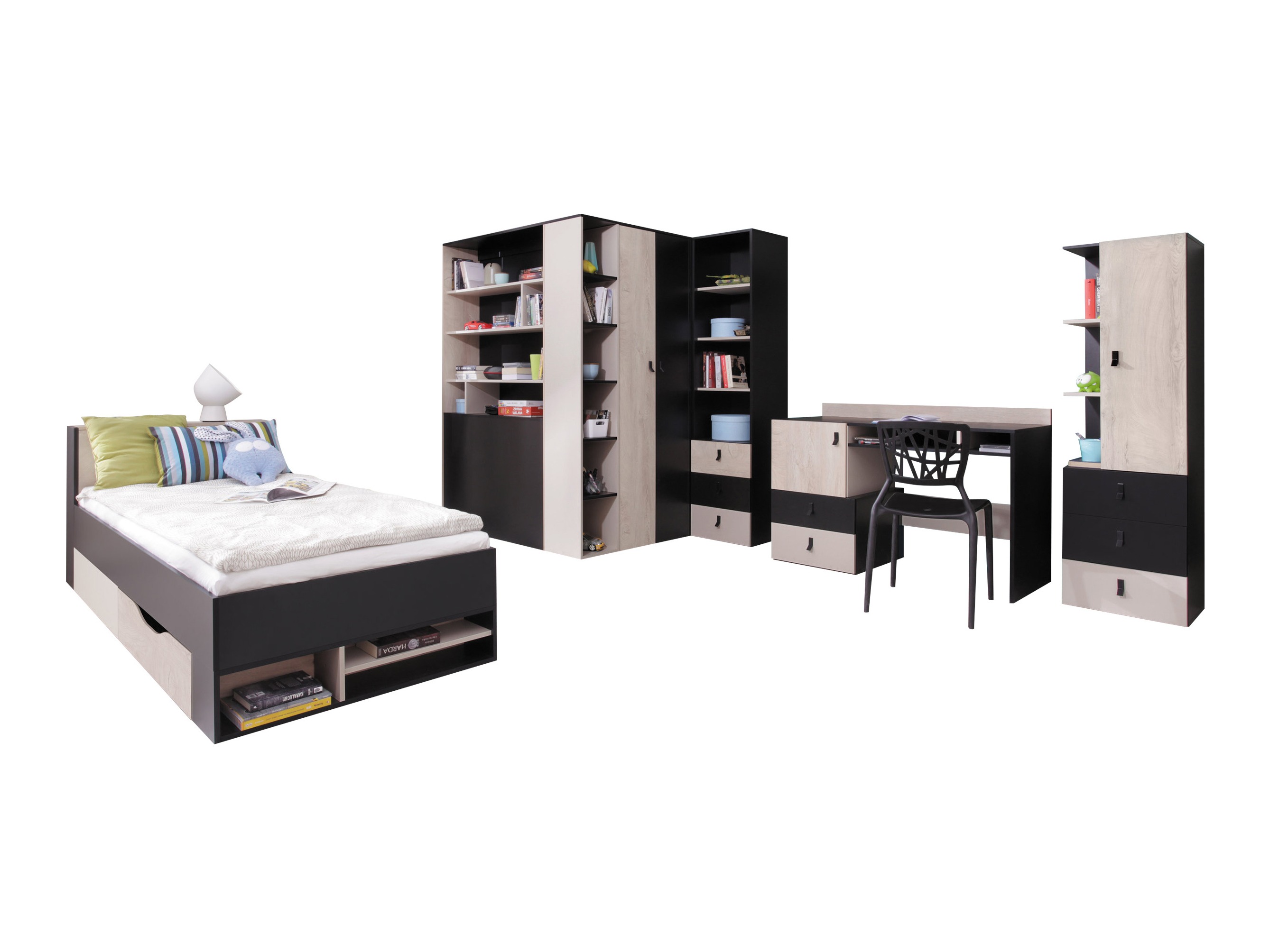 Children's room set Camteso 115 (Black + Oak + Beige)