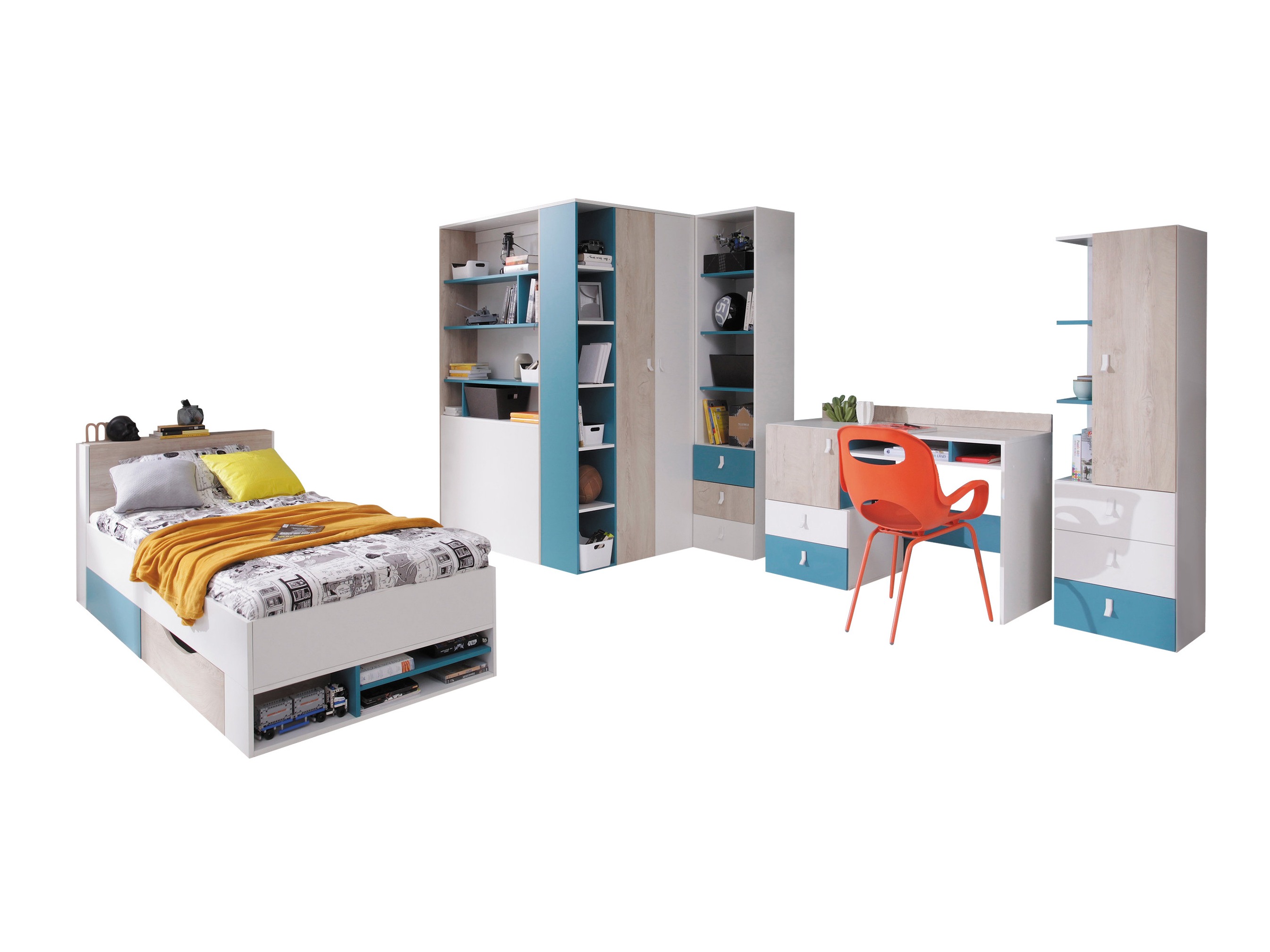 Children's room set Camteso 115 (White + Oak + Turquoise)