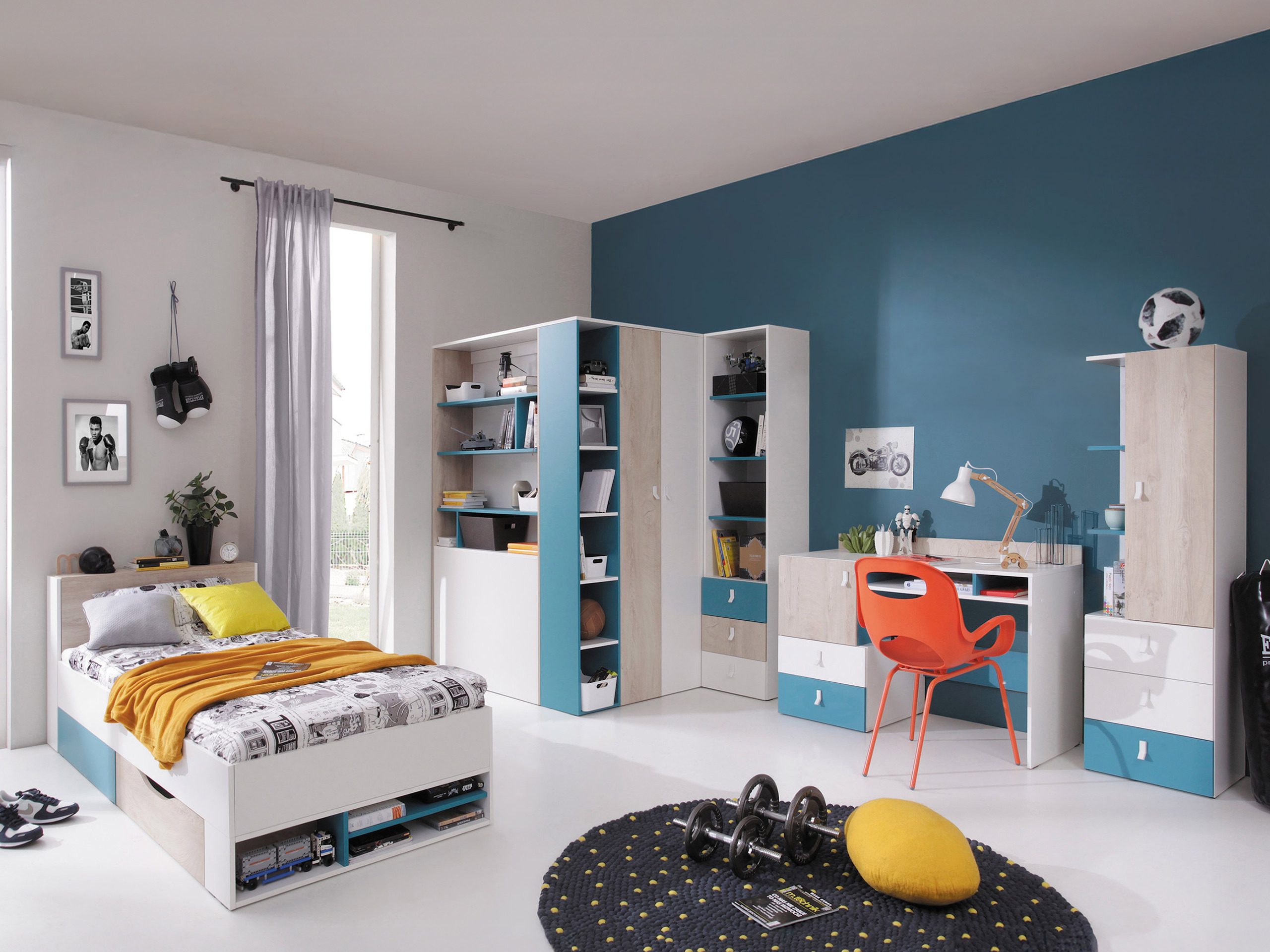 Children's room set Camteso 115 (White + Oak + Turquoise)